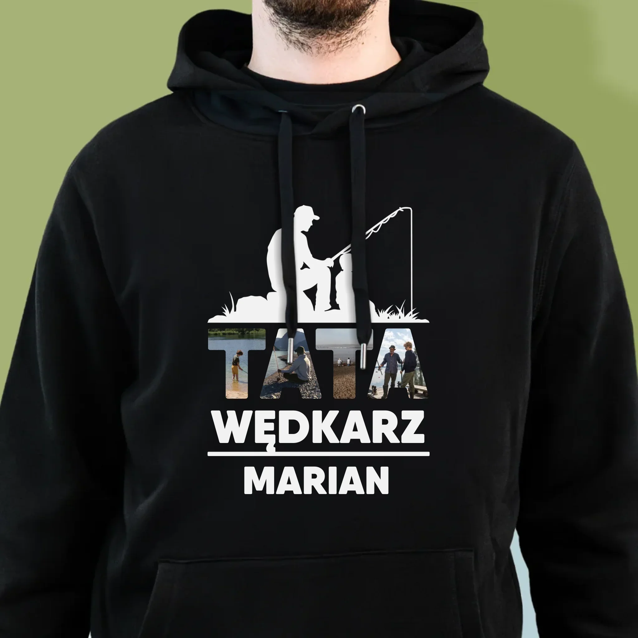 Słowo Ze Zdjęć: Tata Wędkarz - Bluza Męska z Kapturem - Image 6