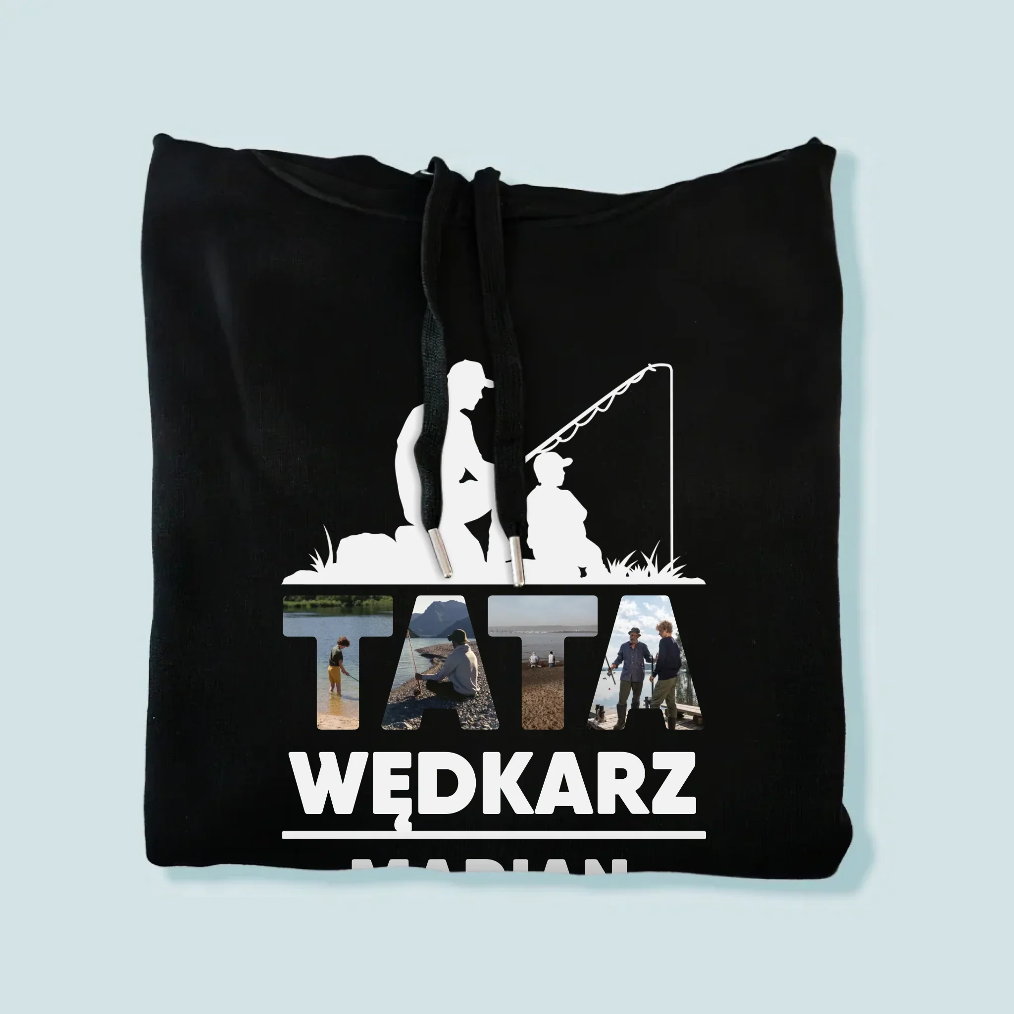 Słowo Ze Zdjęć: Tata Wędkarz - Bluza Męska z Kapturem - Image 8
