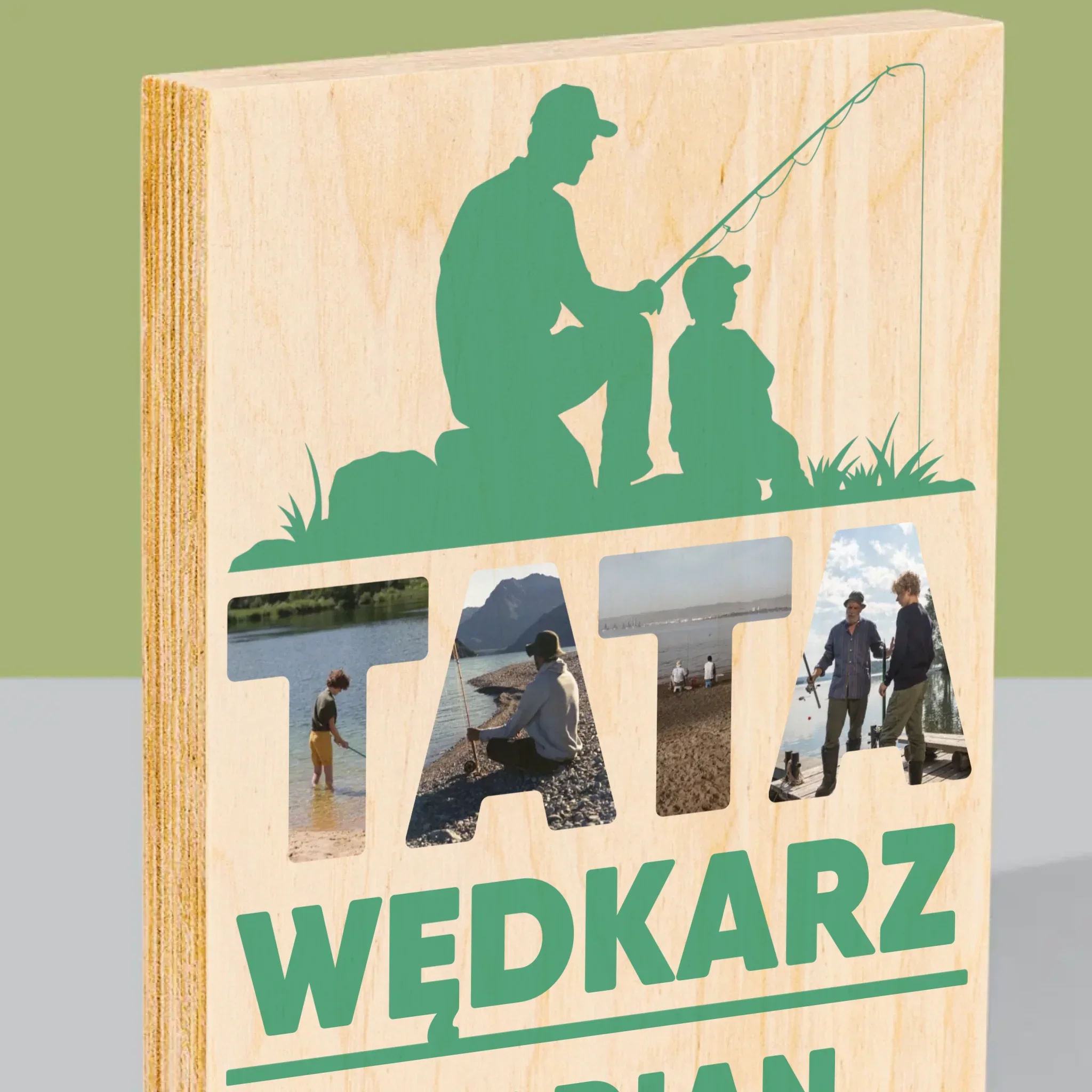 Słowo Ze Zdjęć: Tata Wędkarz - Wydruk Na Drewnie - Image 2
