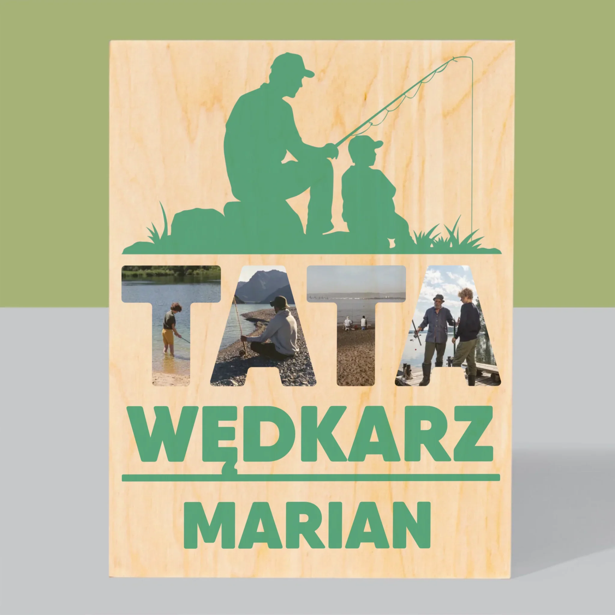 Słowo Ze Zdjęć: Tata Wędkarz - Wydruk Na Drewnie - Image 3