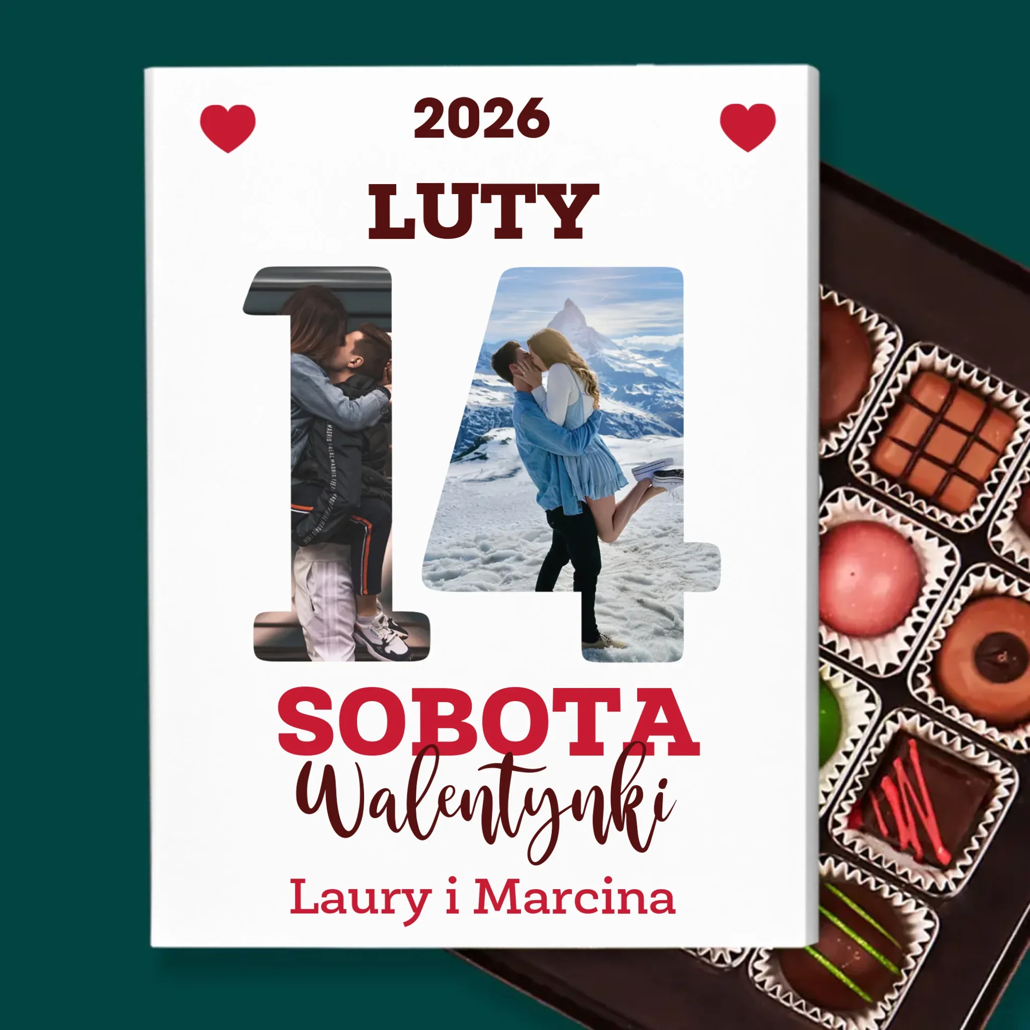 Słowo Ze Zdjęć: Walentynki Kartka z Kalendarza - Personalizowane Praliny - Image 2
