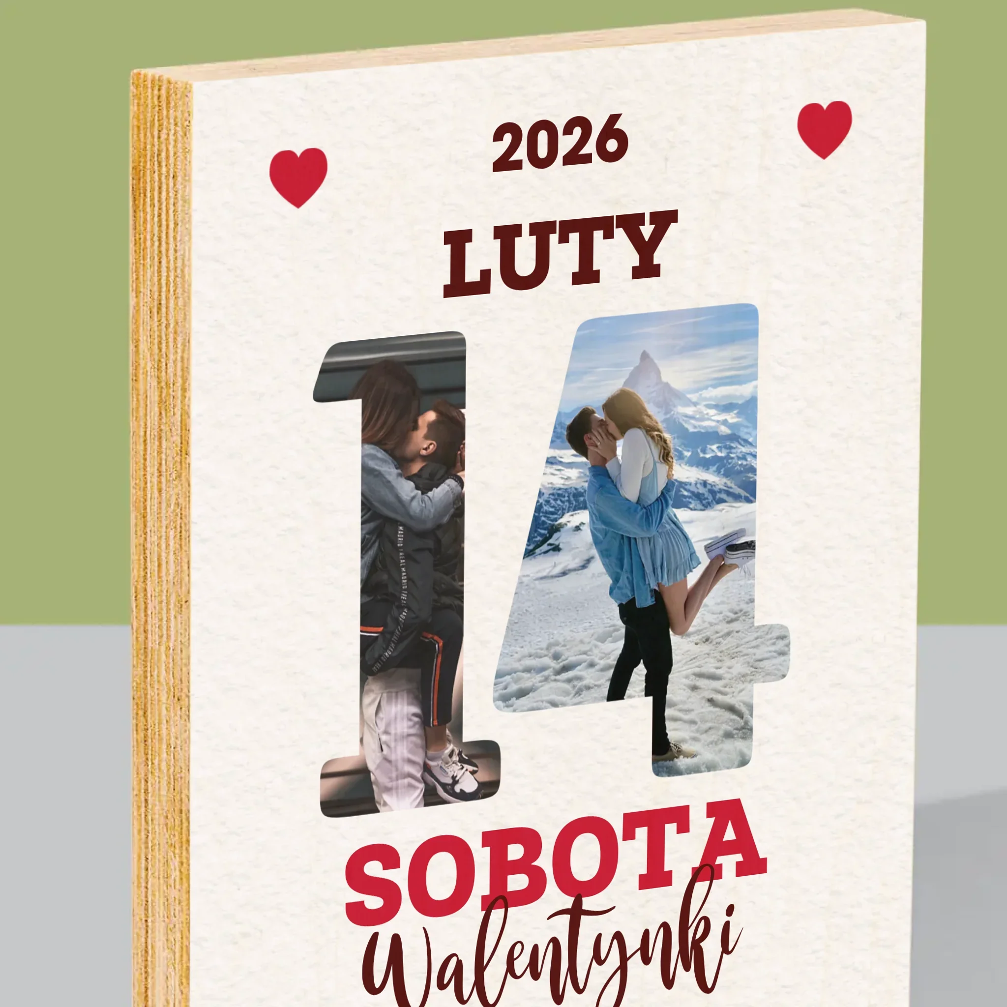 Słowo Ze Zdjęć: Walentynki Kartka z Kalendarza - Wydruk Na Drewnie - Image 2