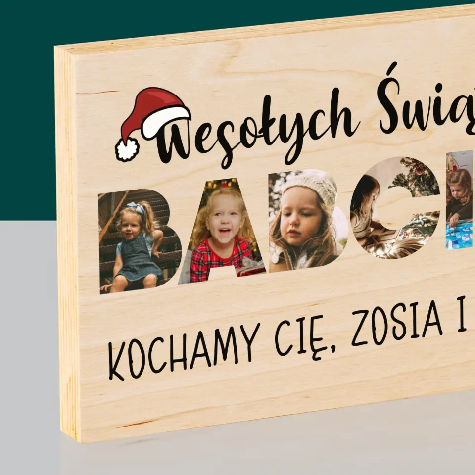 Słowo Ze Zdjęć: Wesołych Świąt Babciu - Wydruk Na Drewnie - Image 2