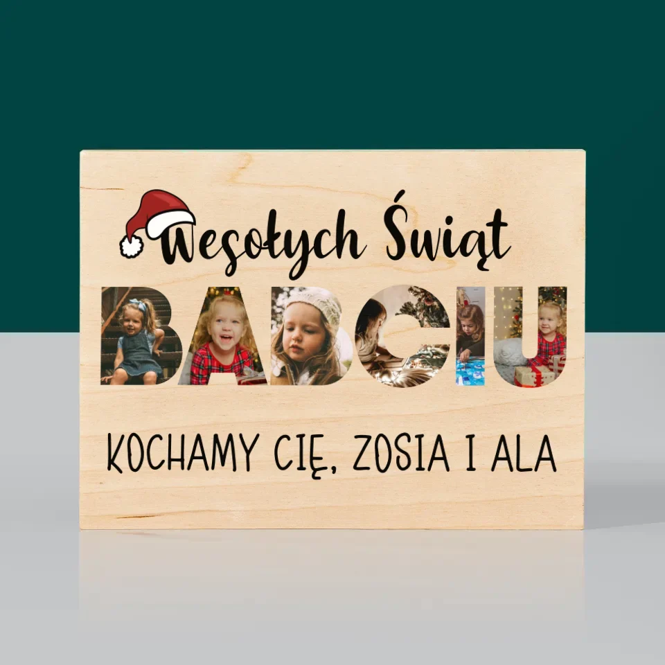 Słowo Ze Zdjęć: Wesołych Świąt Babciu - Wydruk Na Drewnie - Image 3