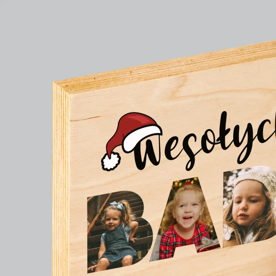 Słowo Ze Zdjęć: Wesołych Świąt Babciu - Wydruk Na Drewnie - Image 4
