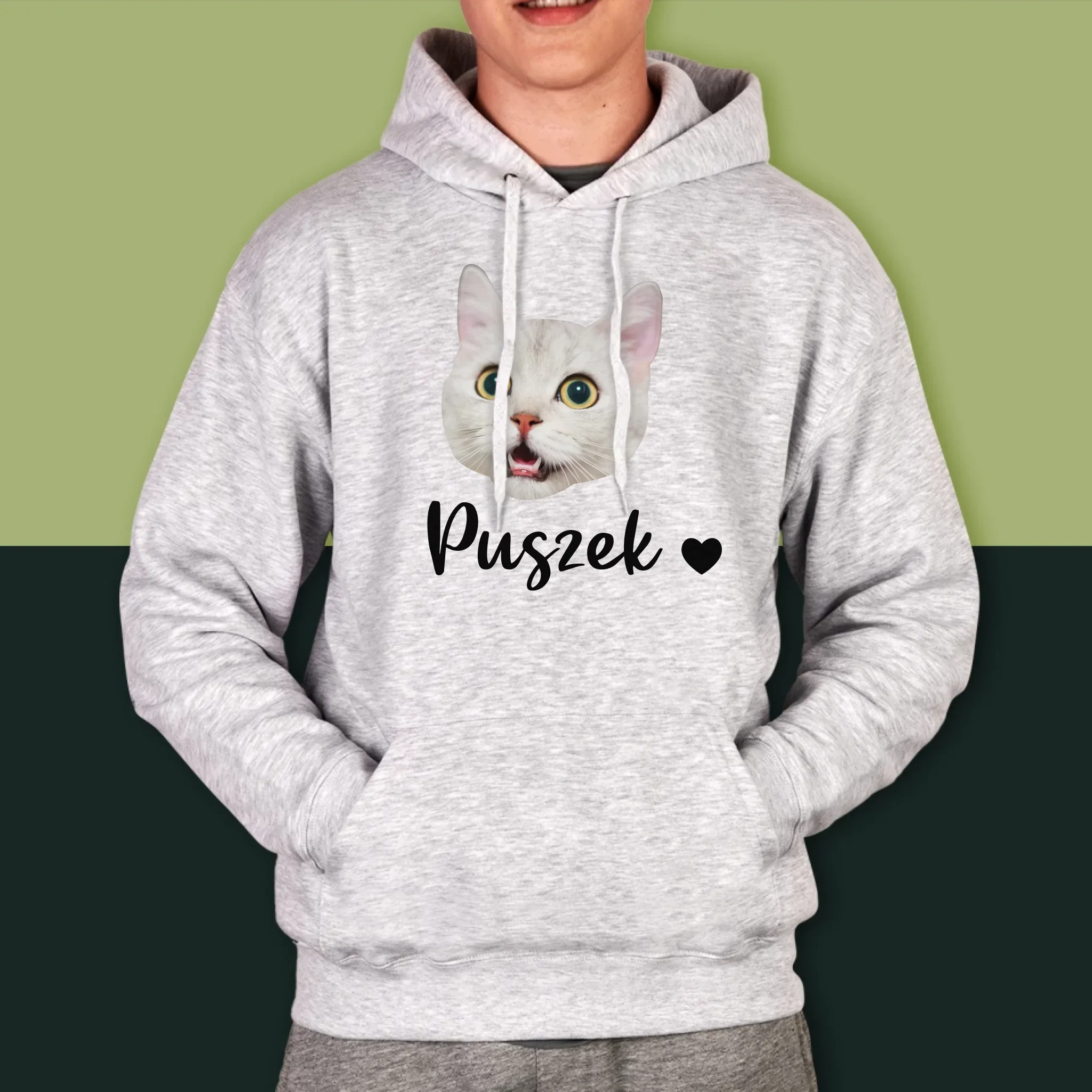 Twoja Postać: Głowa Twojego Kotka - Bluza Męska z Kapturem - Image 5
