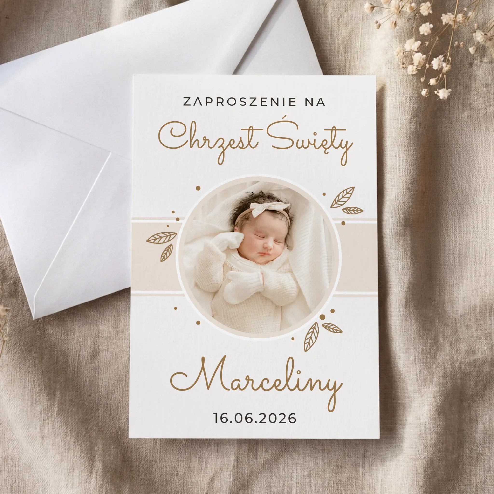 Zaproszenie: Na Chrzest Beżowe - Zaproszenia Kwadratowe na Chrzest - Image 4