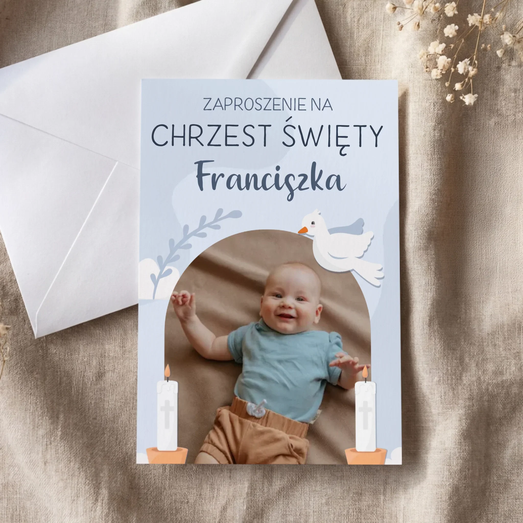 Zaproszenie: Na Chrzest Błękitne - Zaproszenia Kwadratowe na Chrzest - Image 4
