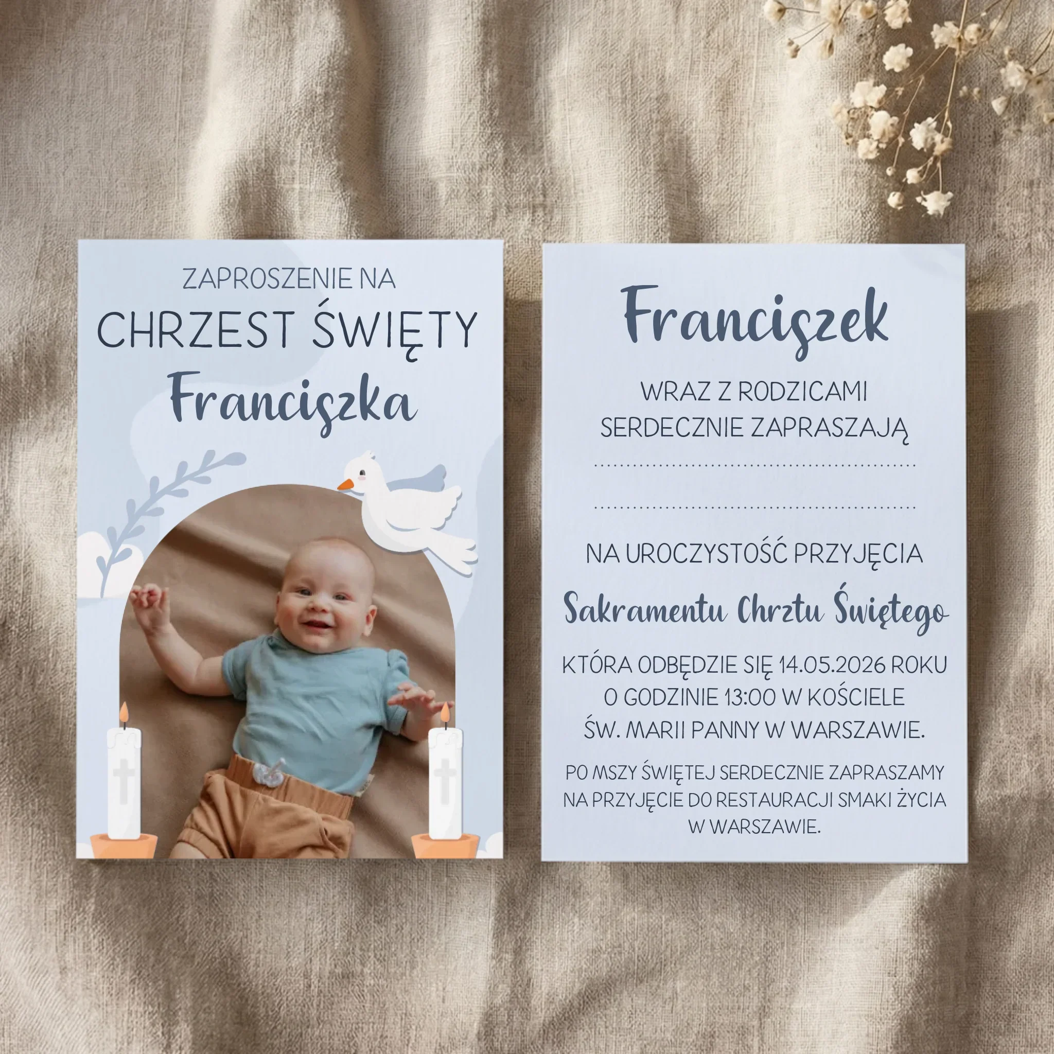 Zaproszenie: Na Chrzest Błękitne - Zaproszenia Kwadratowe na Chrzest - Image 5