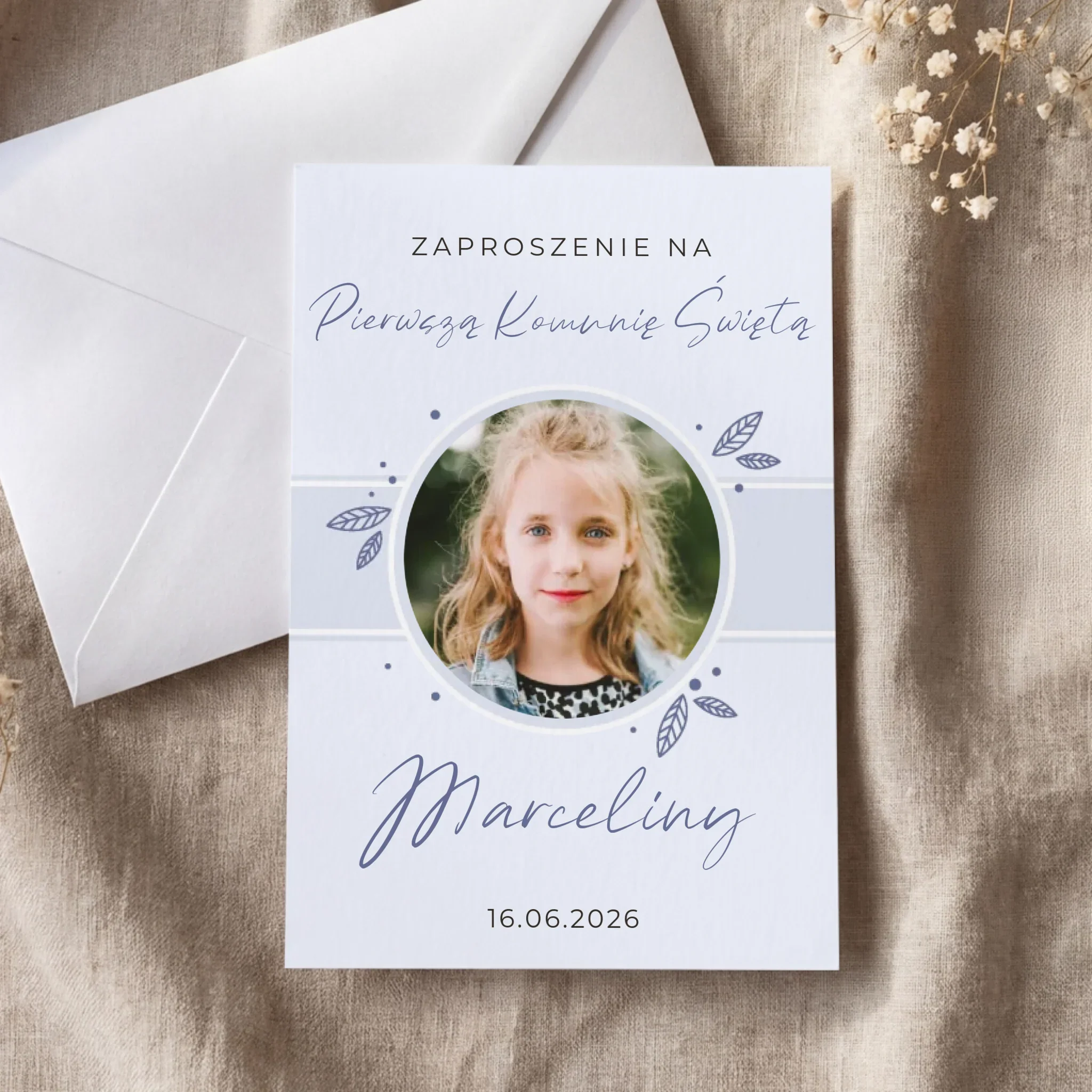 Zaproszenie: Na Komunię Błękitne - Zaproszenia Kwadratowe Na Komunię - Image 4
