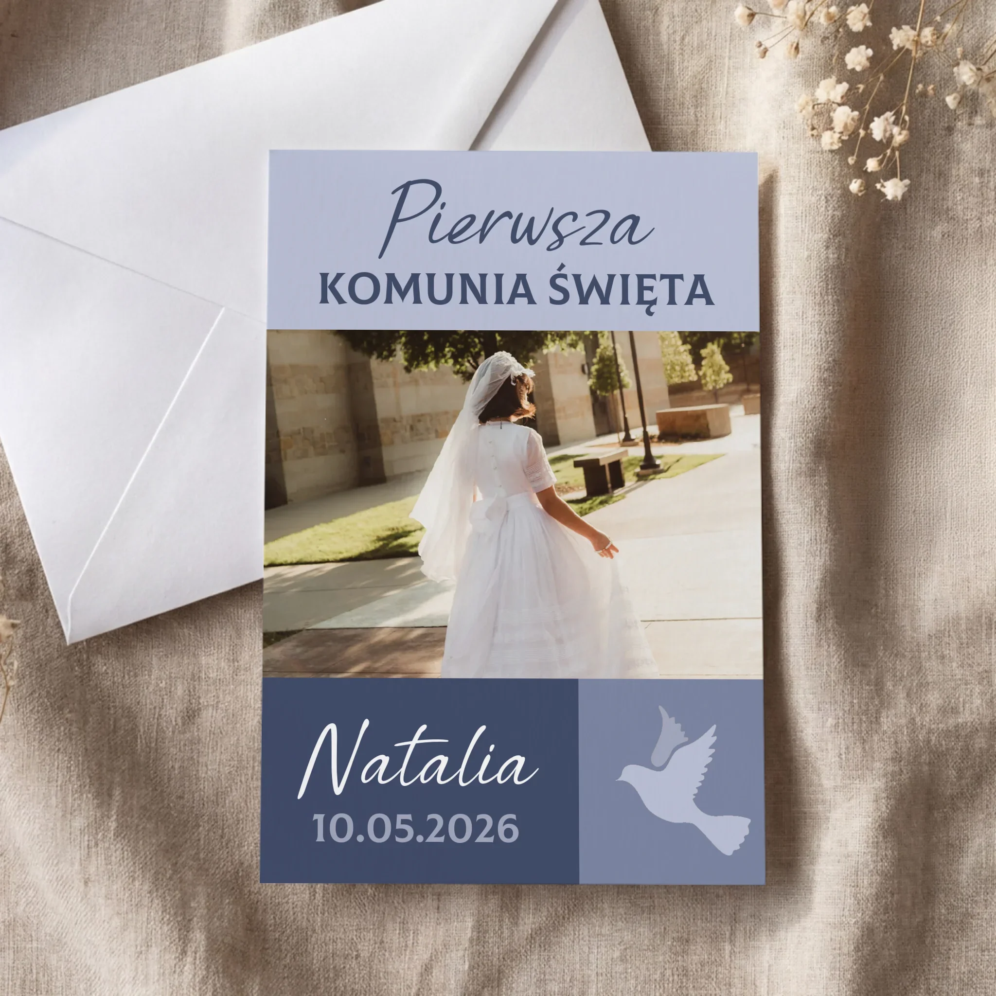 Zaproszenie: Na Komunię Gołąbek - Zaproszenia Kwadratowe Na Komunię - Image 4