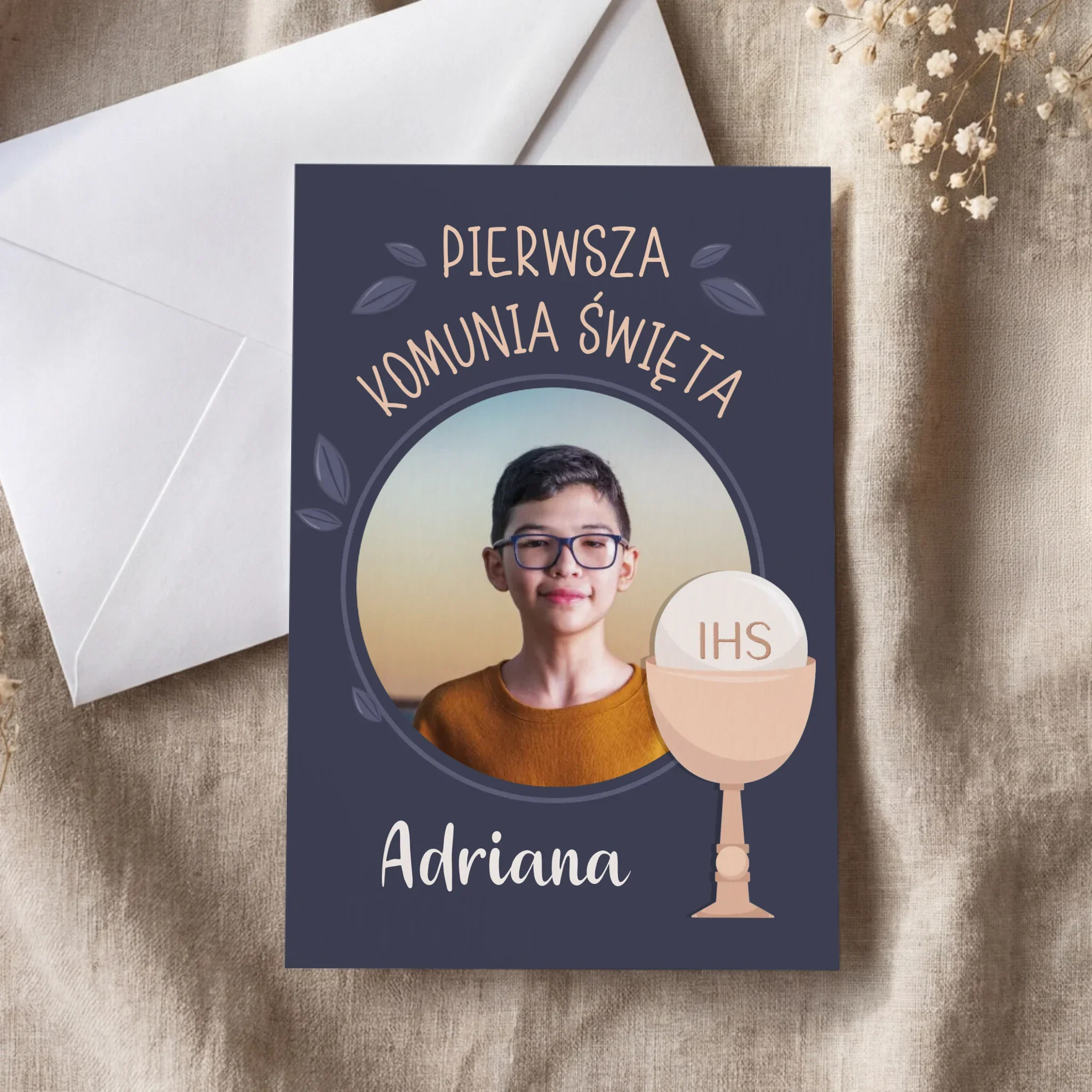 Zaproszenie: Na Komunię Ihs - Zaproszenia Kwadratowe Na Komunię - Image 4