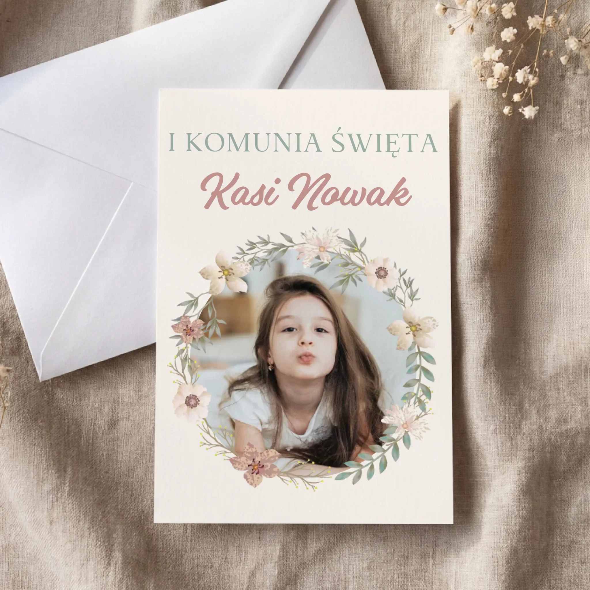 Zaproszenie: Na Komunię Kwiatki I Listki - Zaproszenia Kwadratowe Na Komunię - Image 4