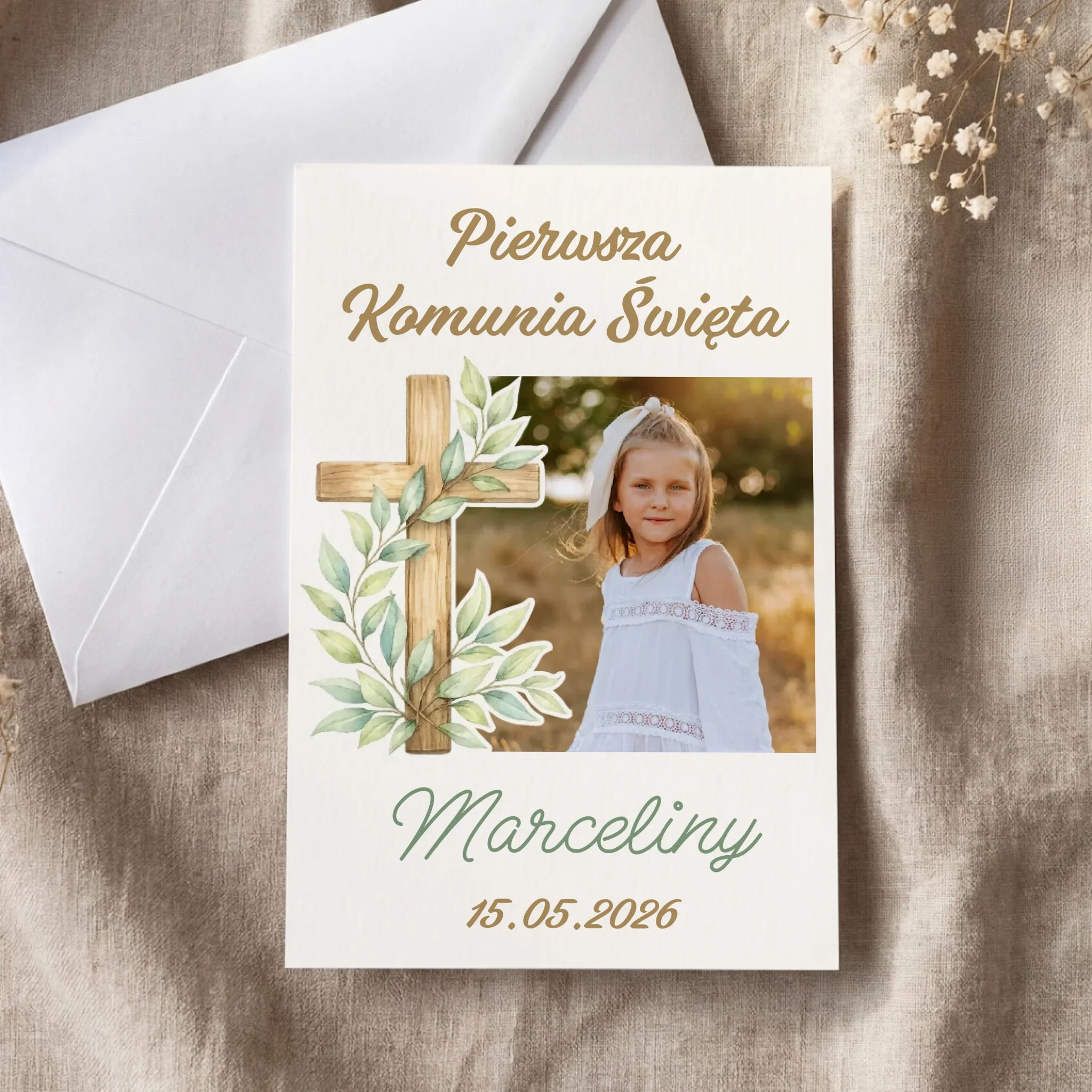 Zaproszenie: Na Pierwszą Komunię Krzyż - Zaproszenia Kwadratowe Na Komunię - Image 4