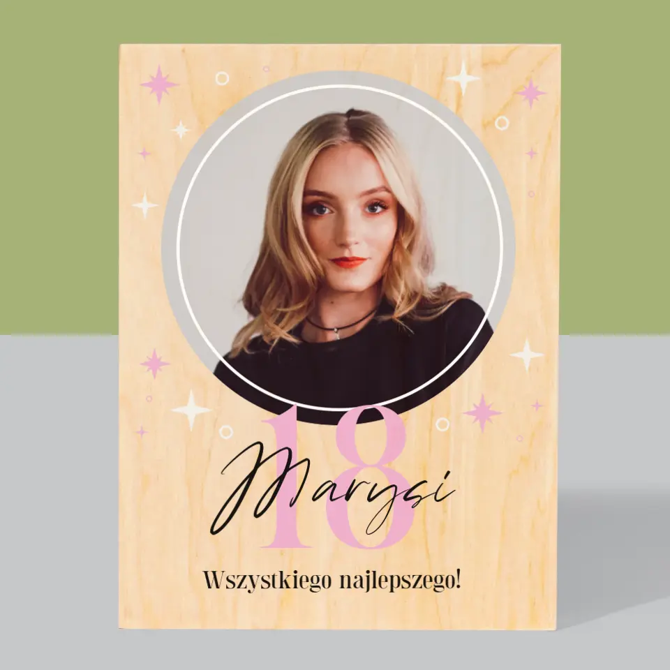 Zdjęcie i Podpis: 18 Gwiazdki - Wydruk Na Drewnie - Image 3