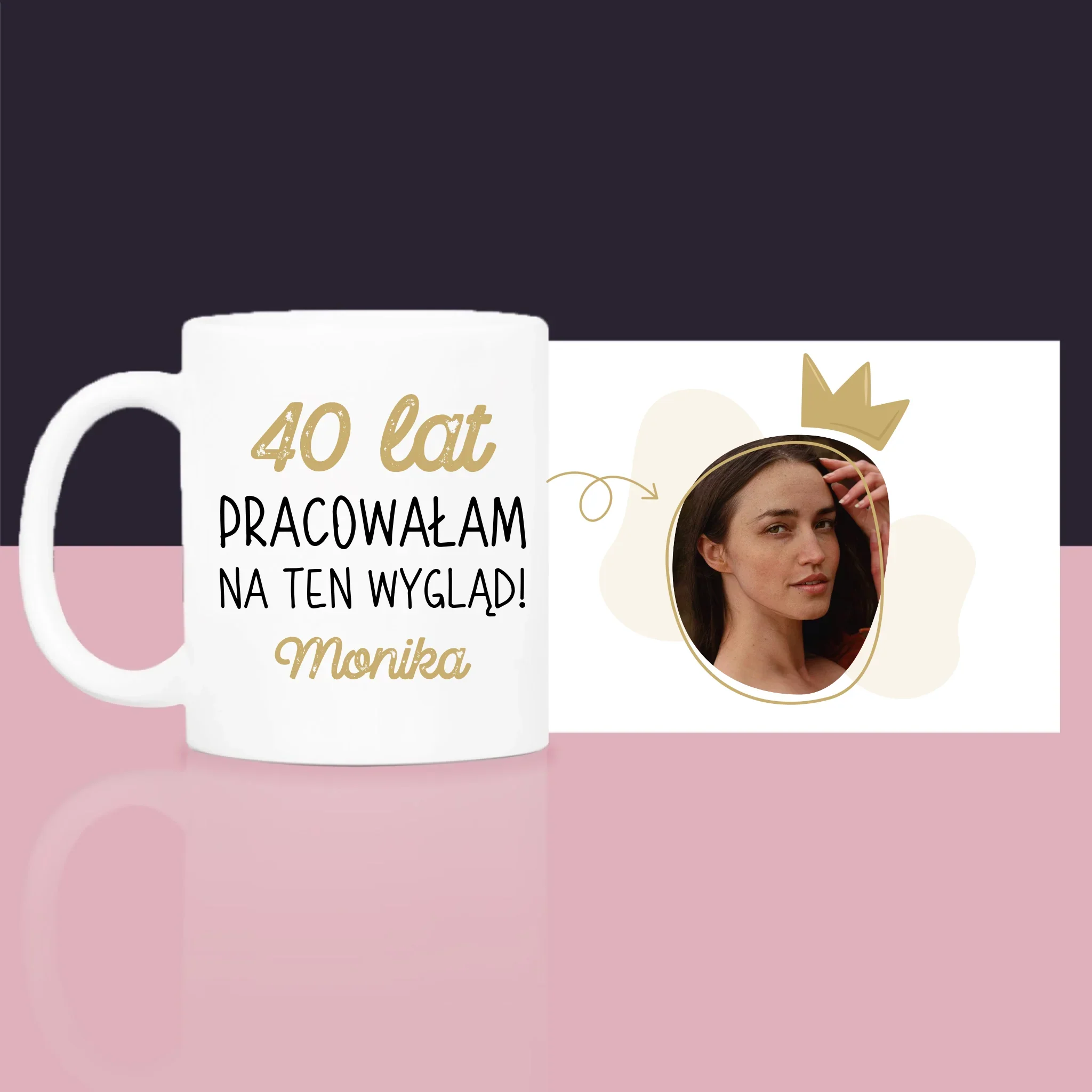 Zdjęcie i Podpis: 40 Lat Pracowałam Na Ten Wygląd - Zestaw prezentowy z kubkiem, herbatą i słodkościami - Image 5
