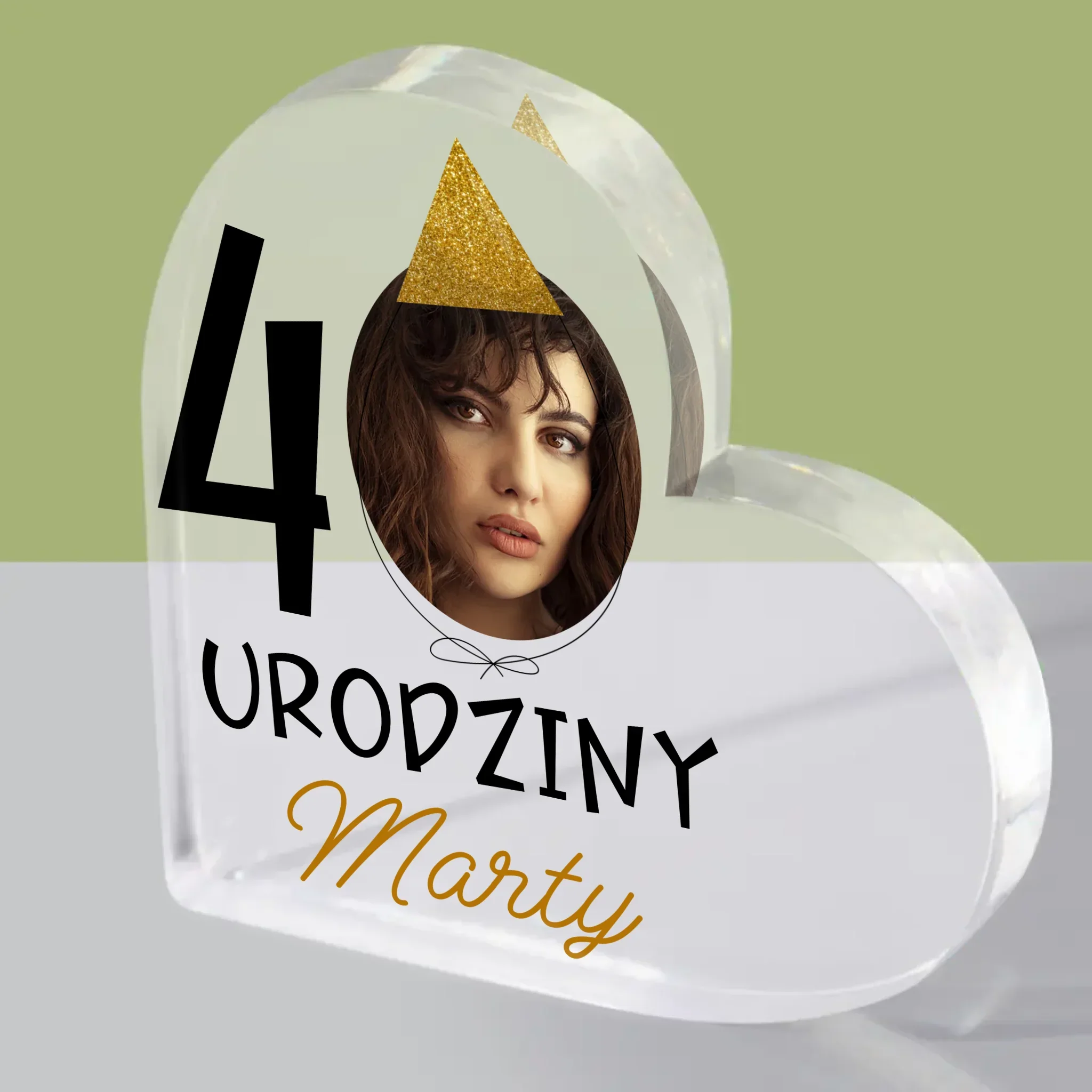 Zdjęcie I Podpis: 40 Urodziny Czapeczka - Blok Akrylowy Serce - Image 2