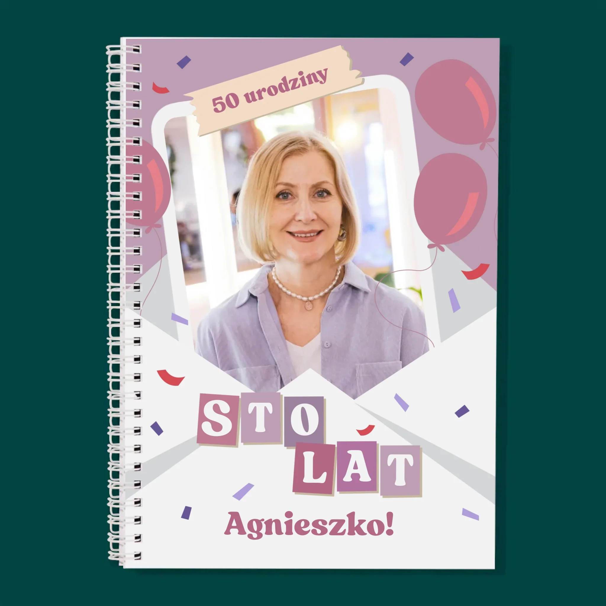 Zdjęcie I Podpis: 50 Urodziny Balony - Planer Dzienny z Nadrukiem - Image 3