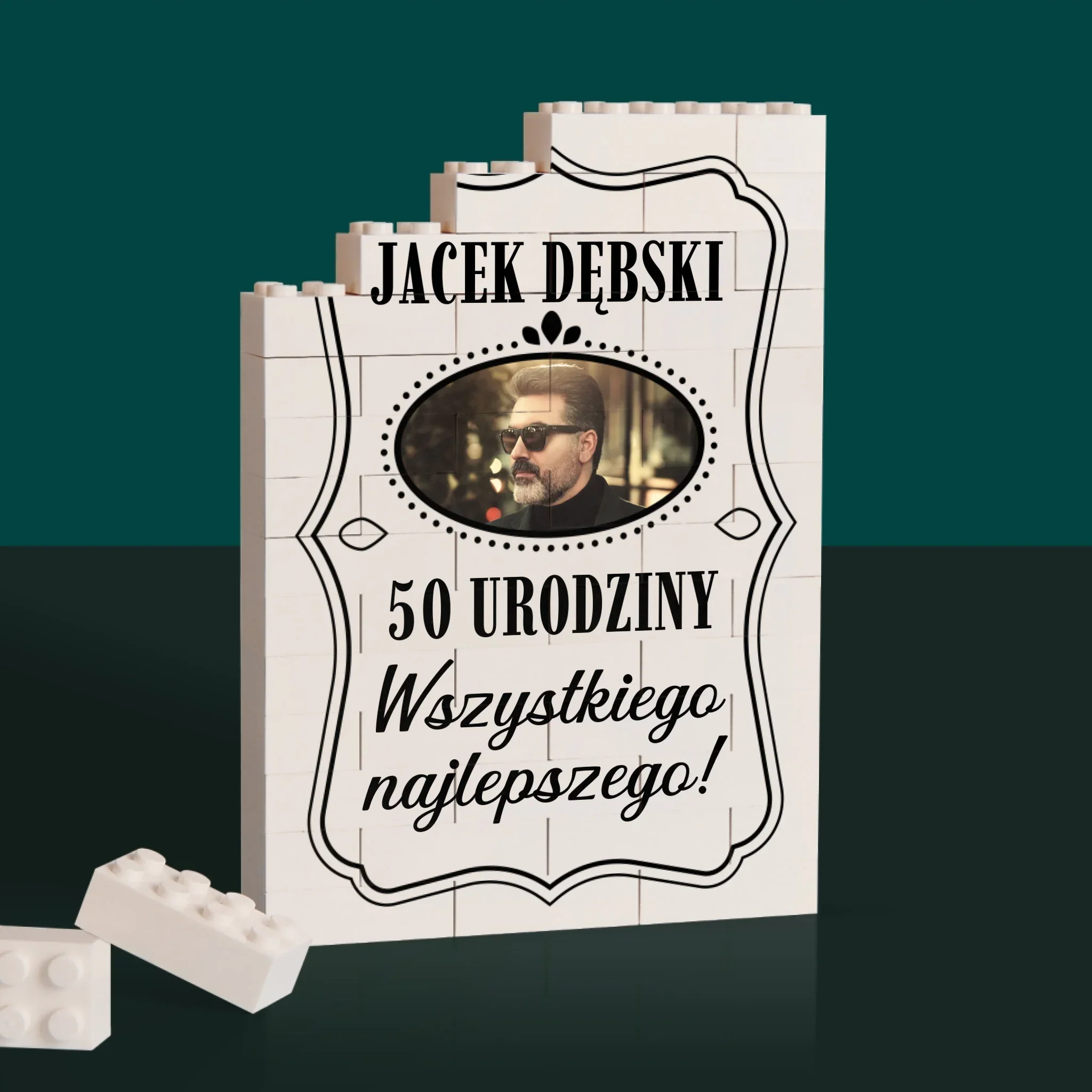 Zdjęcie i Podpis: 50 Urodziny Wszystkiego Najlepszego - Klocki LEGO z Nadrukiem - Image 2