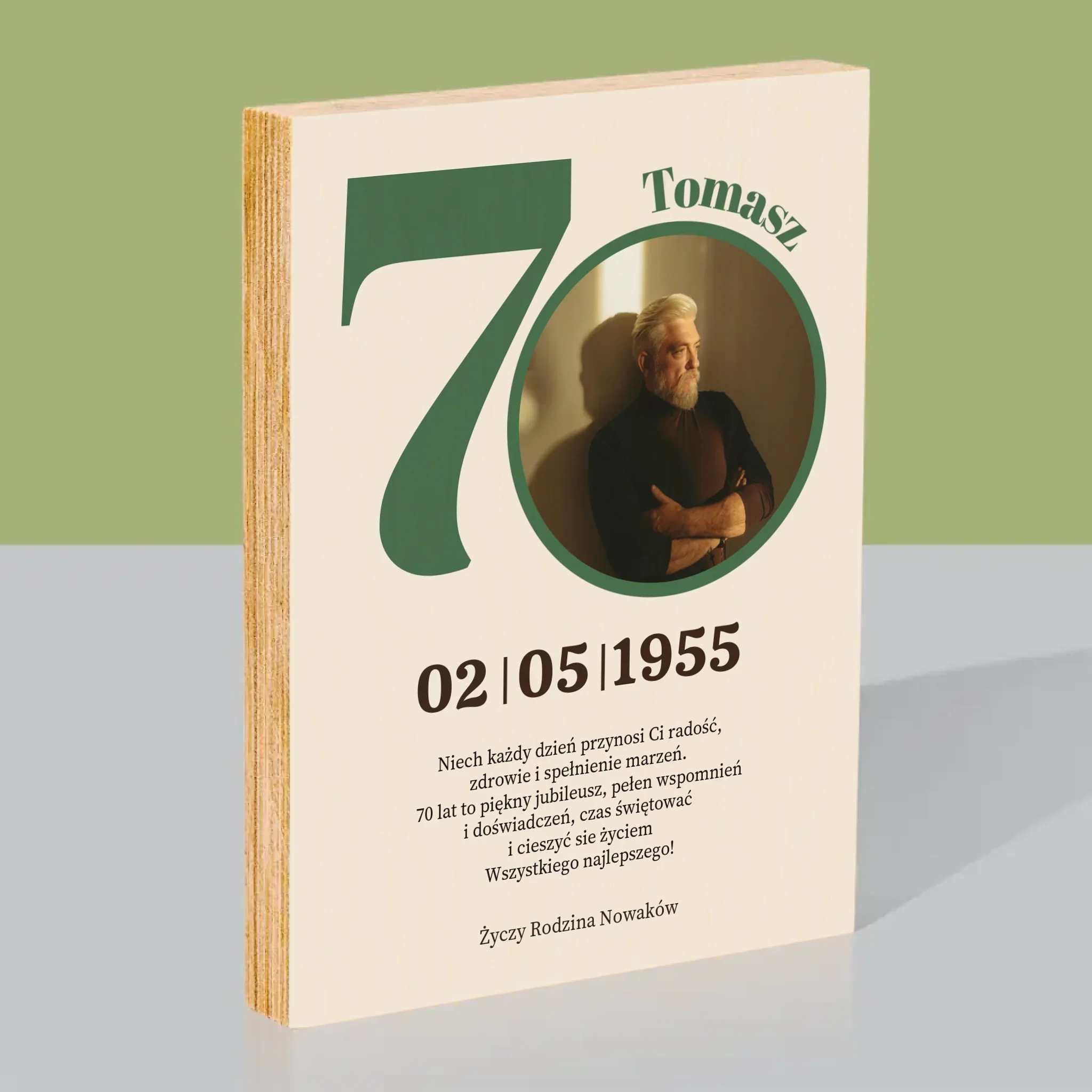 Zdjęcie I Podpis: 70 Urodziny Dedykacja - Wydruk Na Drewnie