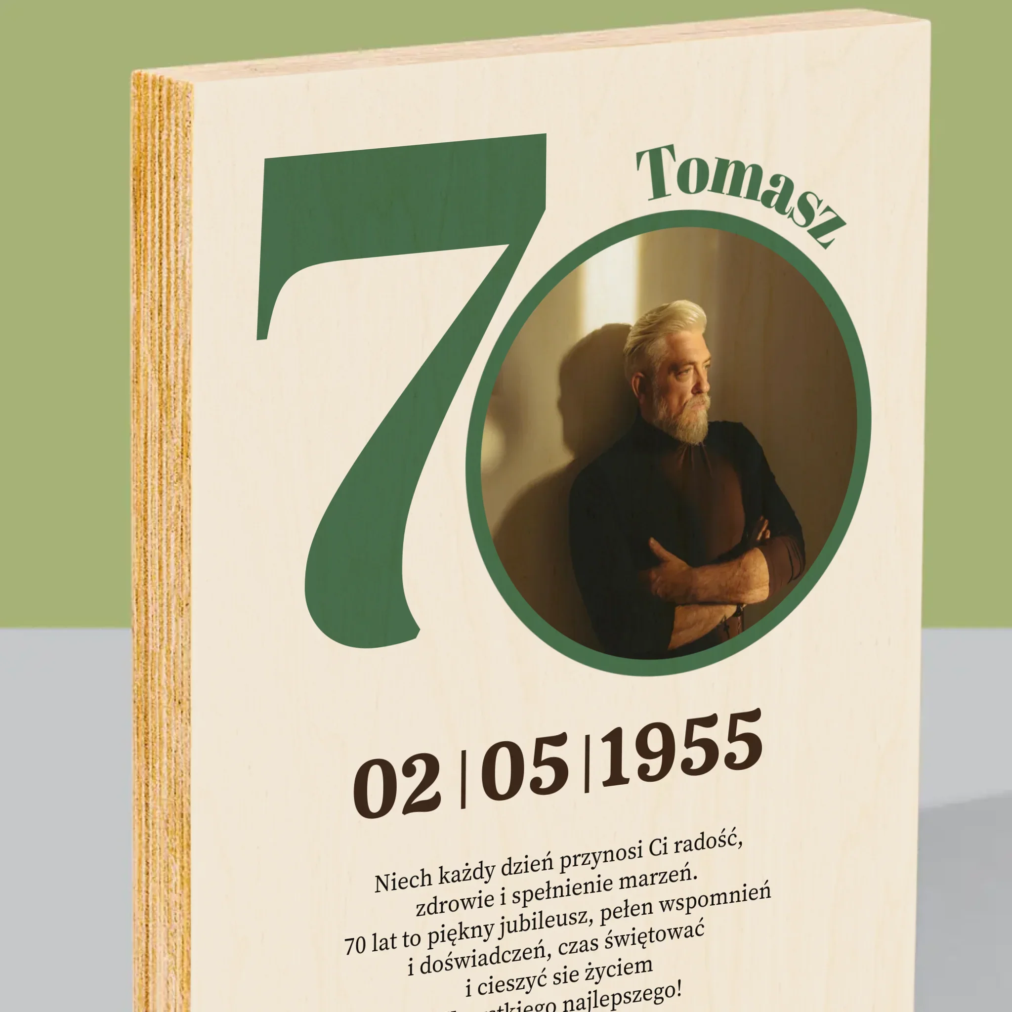 Zdjęcie I Podpis: 70 Urodziny Dedykacja - Wydruk Na Drewnie - Image 2