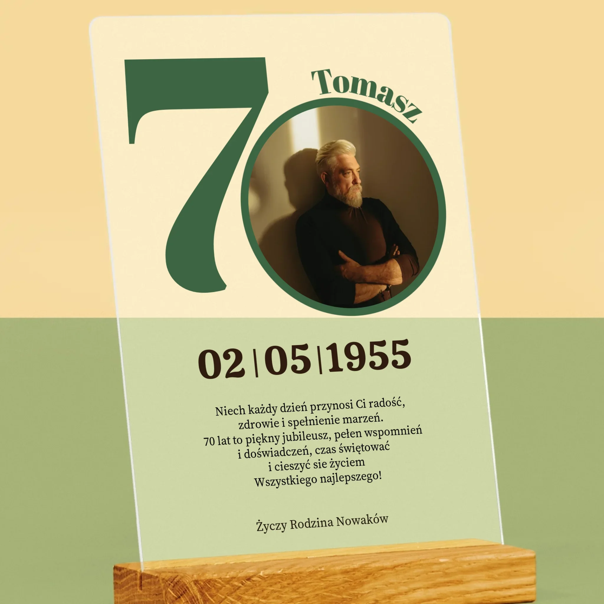 Zdjęcie I Podpis: 70 Urodziny Dedykacja - Wydruk Na Szkle Akrylowym - Image 2