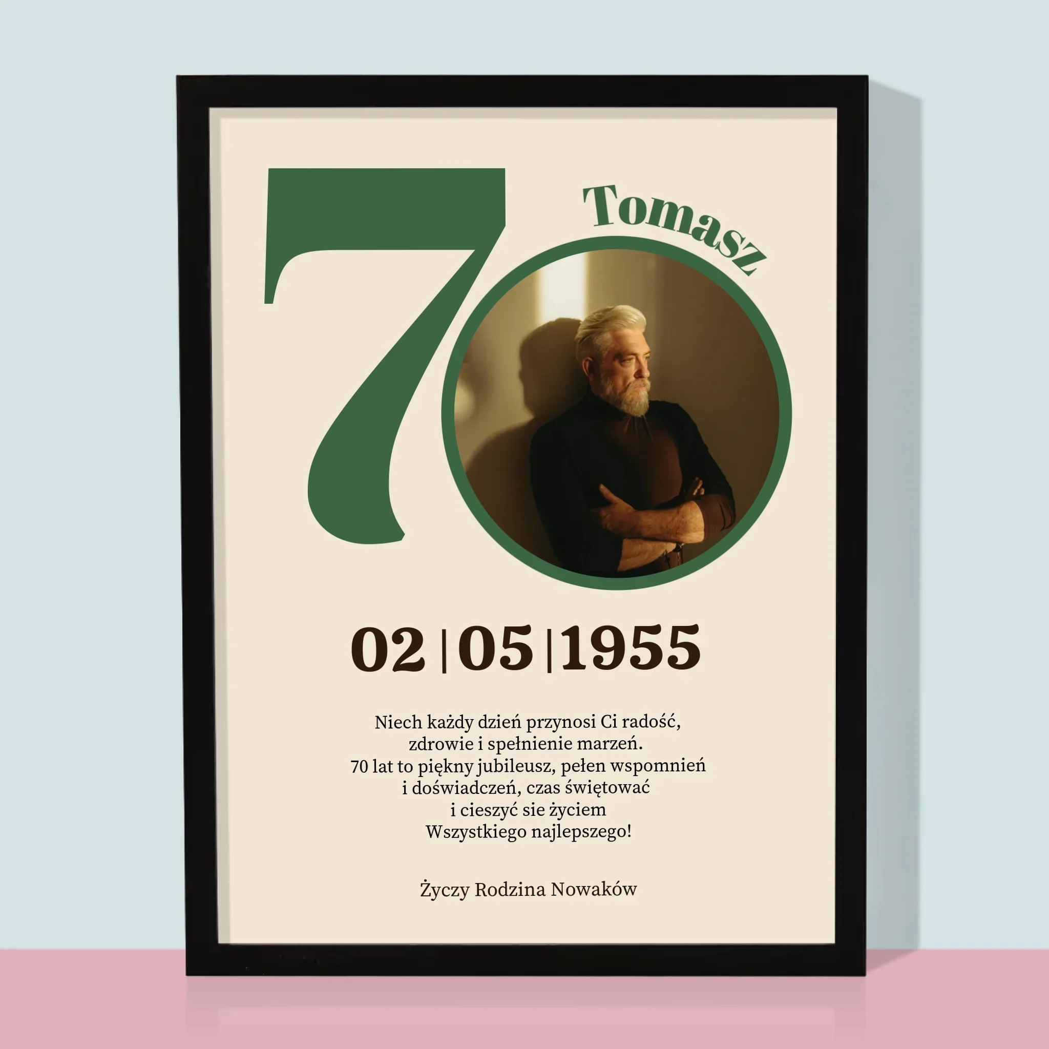 Zdjęcie I Podpis: 70 Urodziny Dedykacja - Wydruk Obramowany