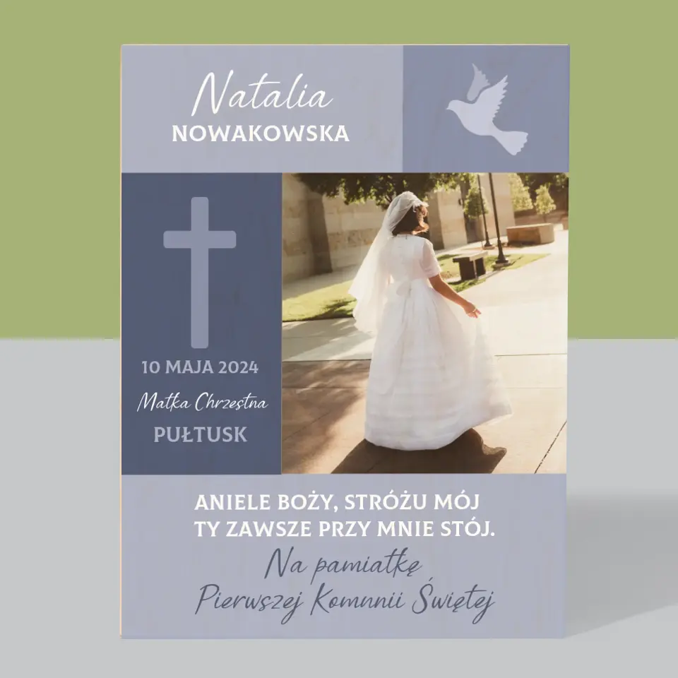 Zdjęcie i Podpis: Aniele Boży Komunia - Wydruk Na Drewnie - Image 3