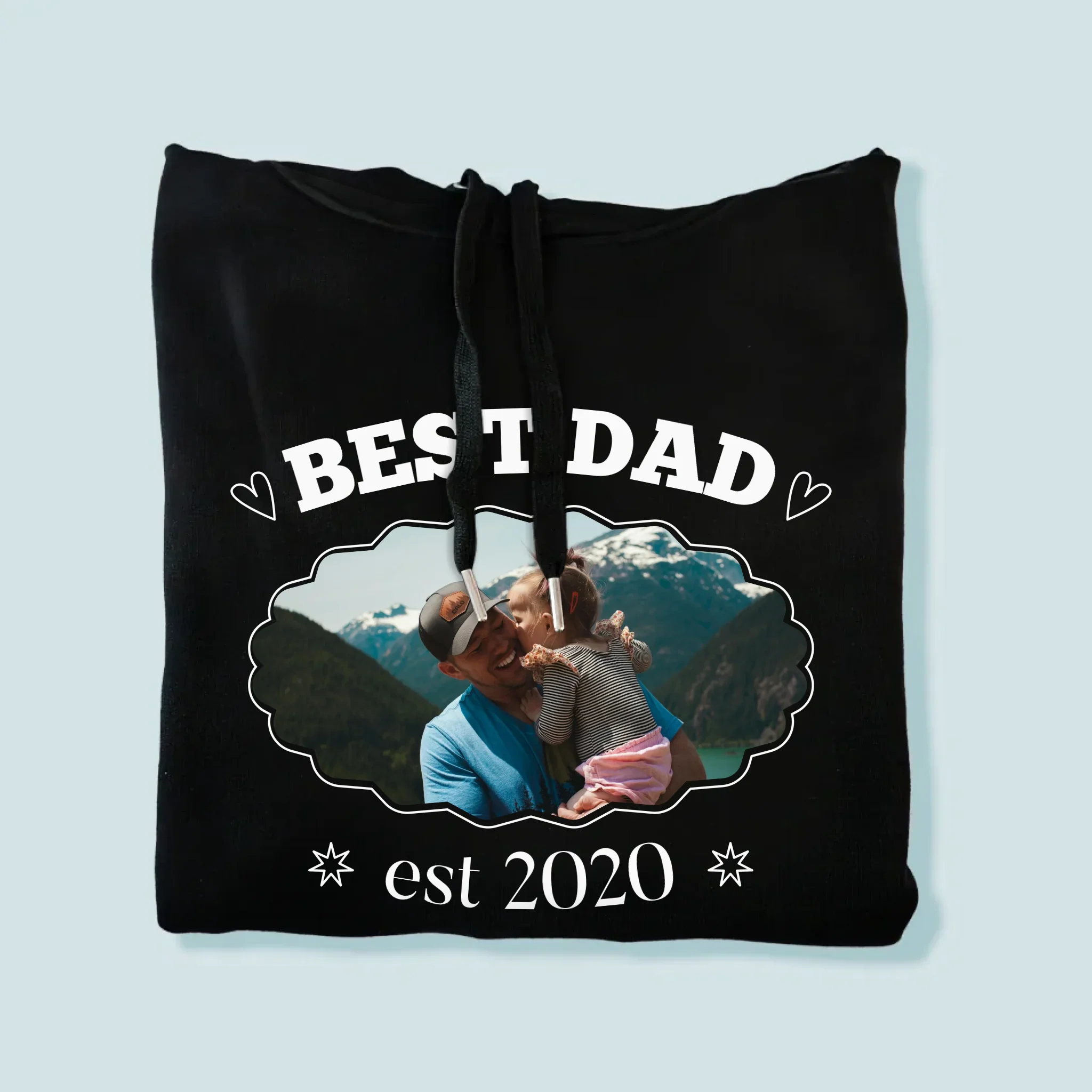 Zdjęcie I Podpis: Best Dad Established - Bluza Męska Z Kapturem - Image 4