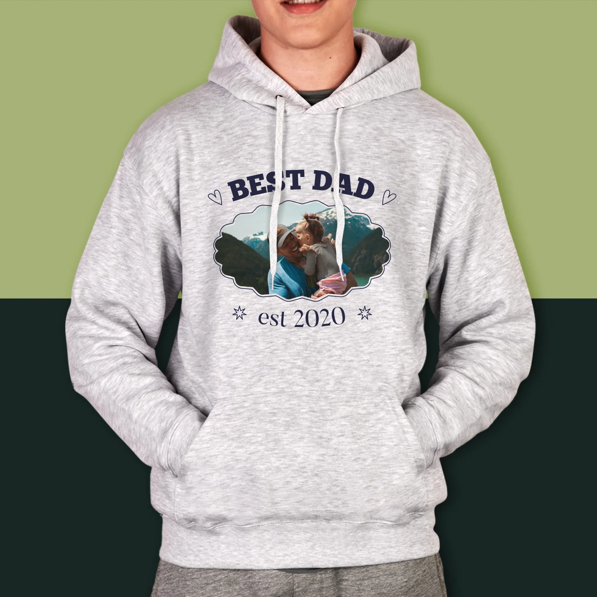 Zdjęcie I Podpis: Best Dad Established - Bluza Męska Z Kapturem - Image 5