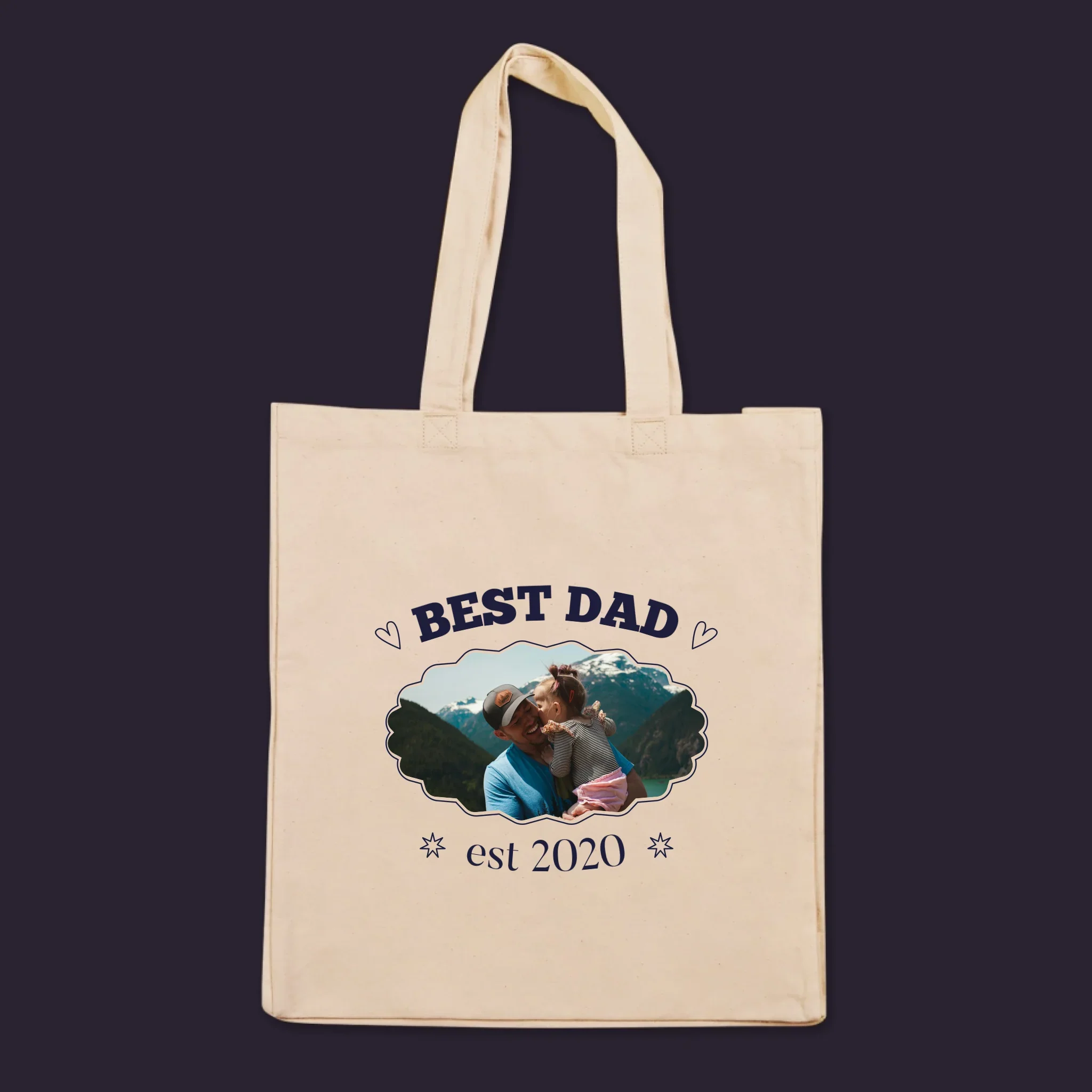 Zdjęcie I Podpis: Best Dad Established - Torba Płócienna z Nadrukiem - Image 3