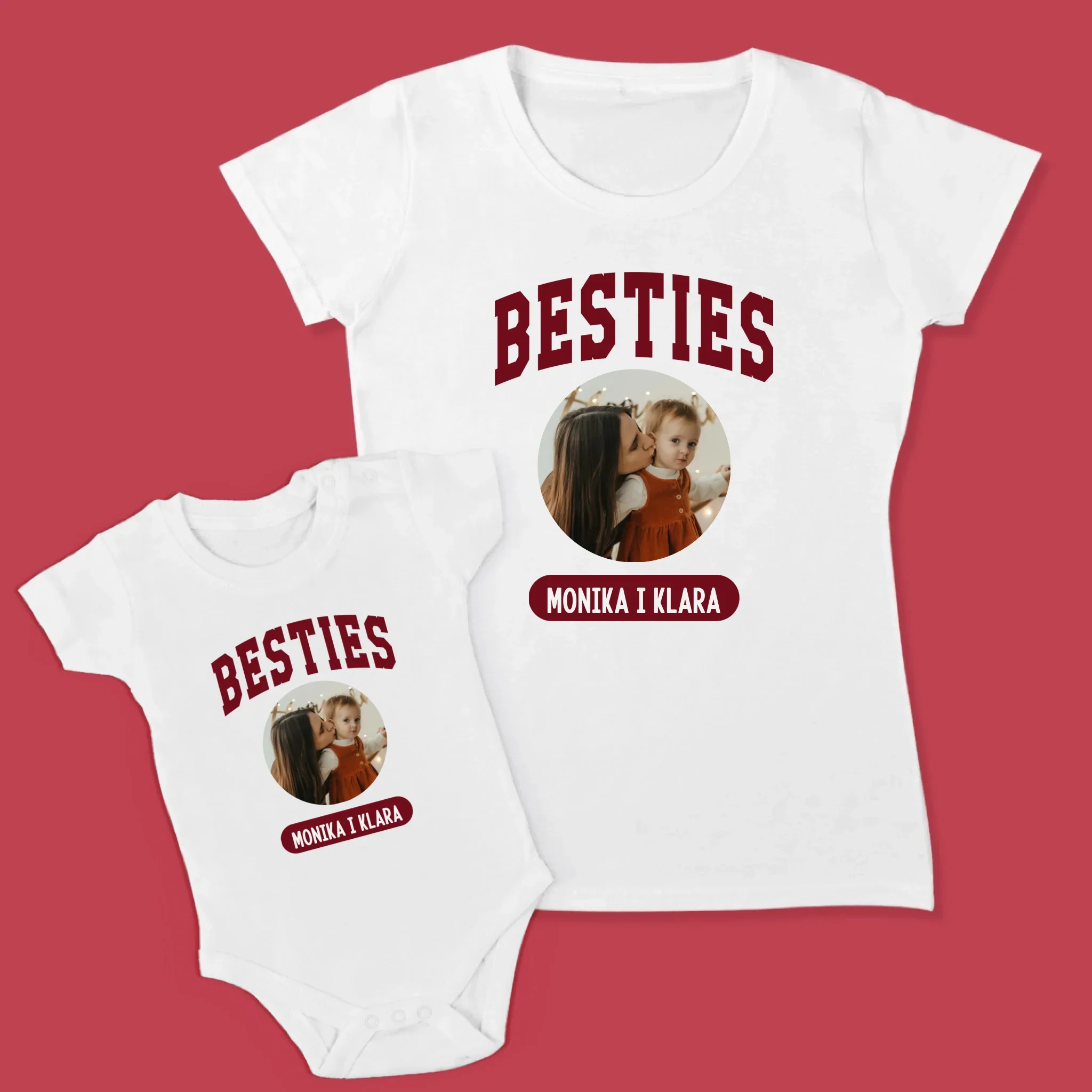 Zdjęcie i Podpis: Besties Mama i Córka - Zestaw Koszulka Damska i Body Niemowlęce - Image 2