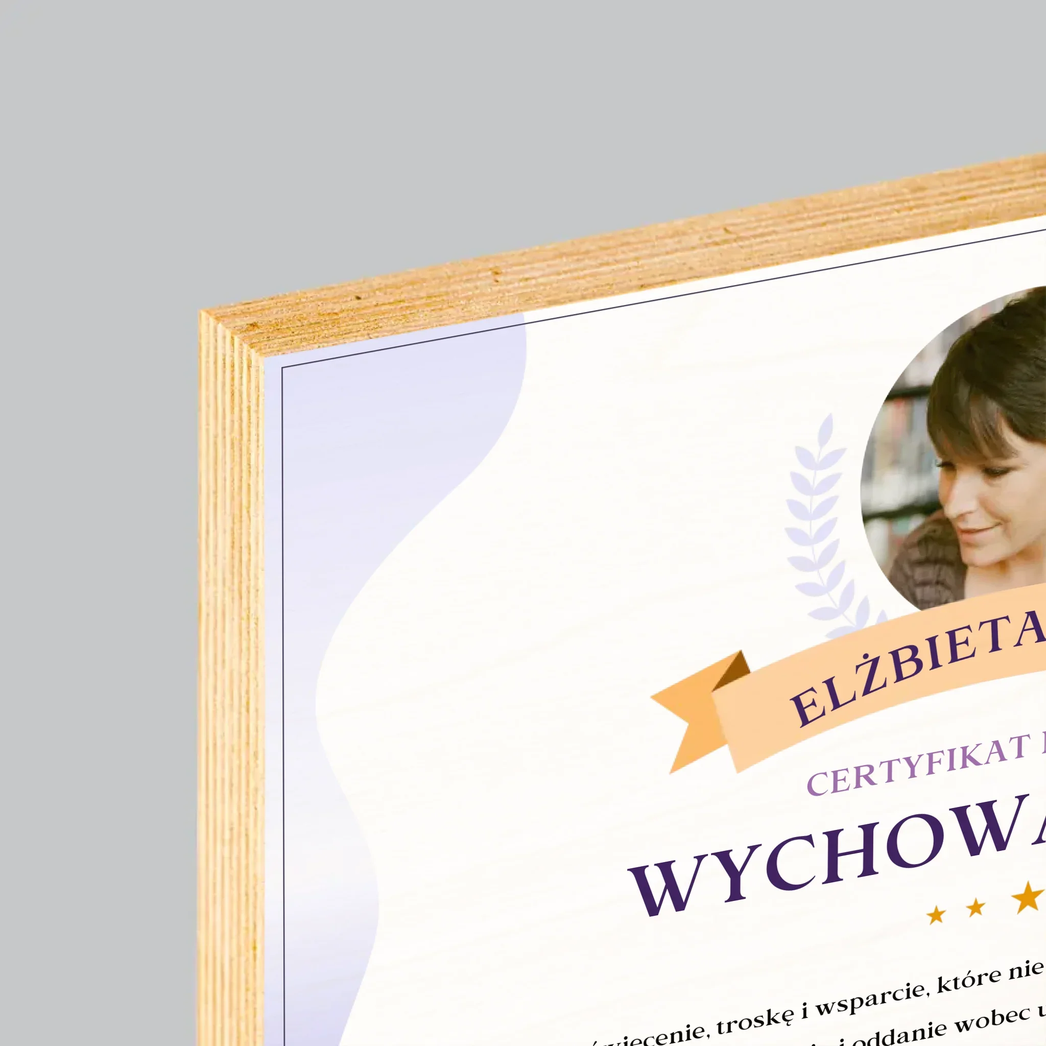 Zdjęcie i Podpis: Certyfikat Najlepszej Wychowawczyni - Wydruk Na Drewnie - Image 4