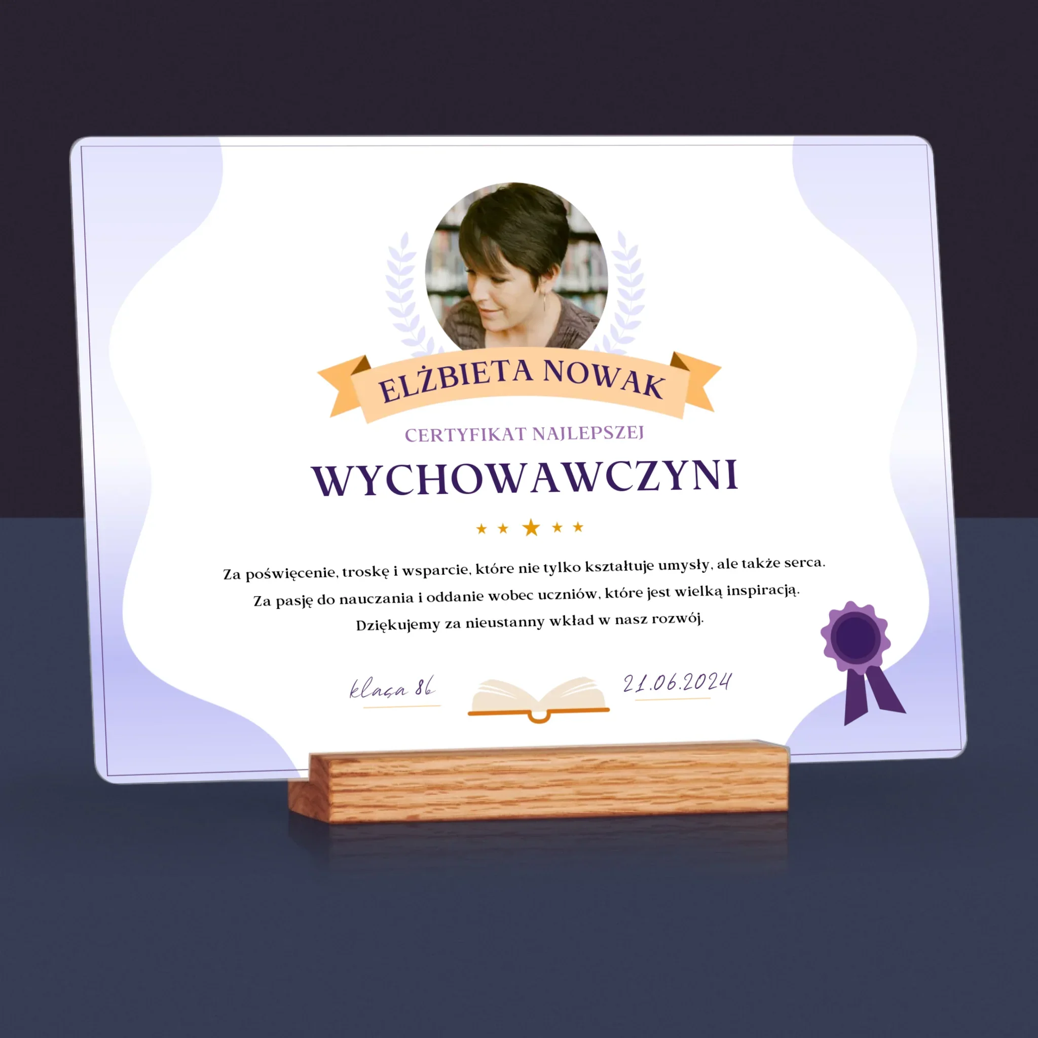 Zdjęcie i Podpis: Certyfikat Najlepszej Wychowawczyni - Wydruk Na Szkle Akrylowym - Image 4
