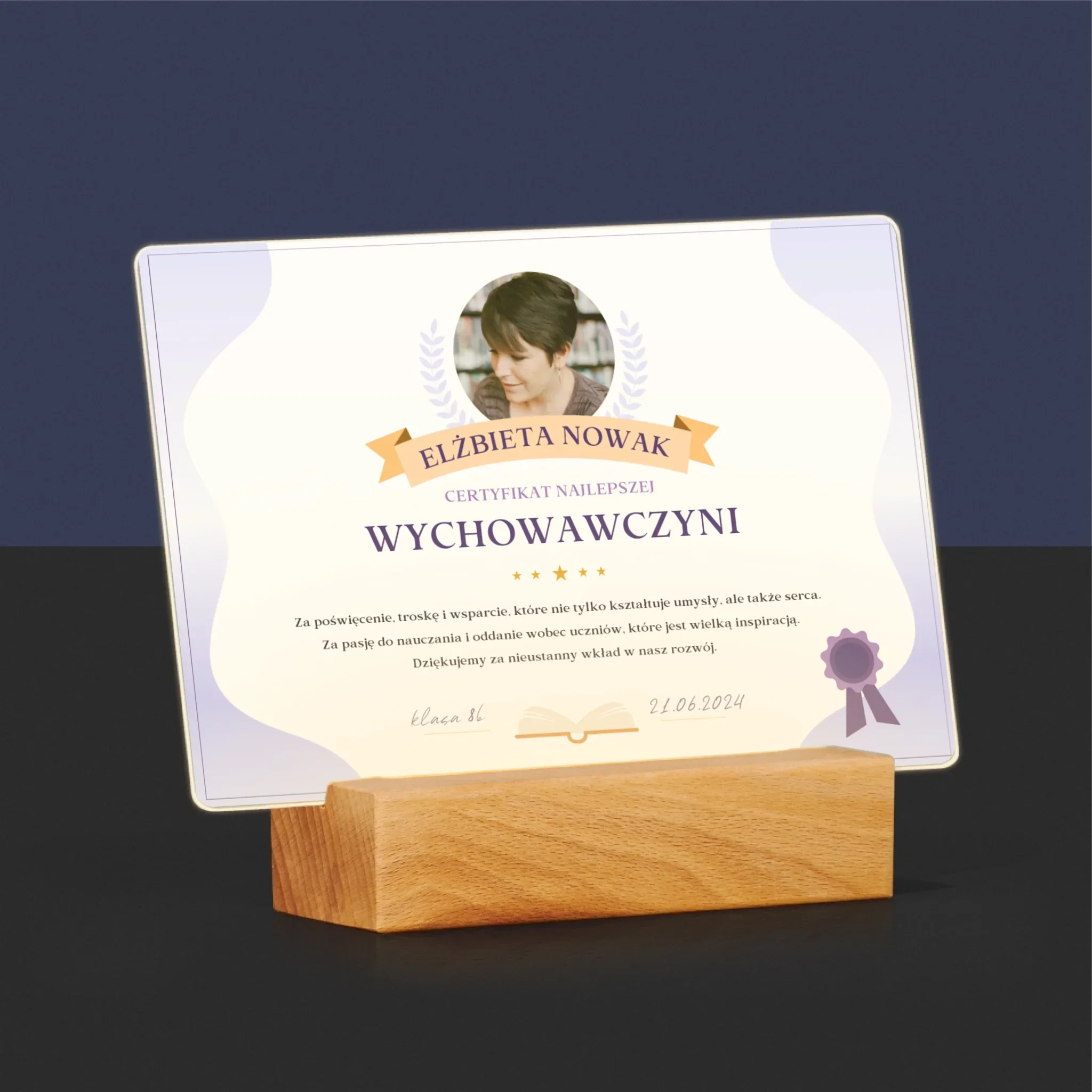Zdjęcie i Podpis: Certyfikat Najlepszej Wychowawczyni - Wydruk Na Szkle Akrylowym - Image 5
