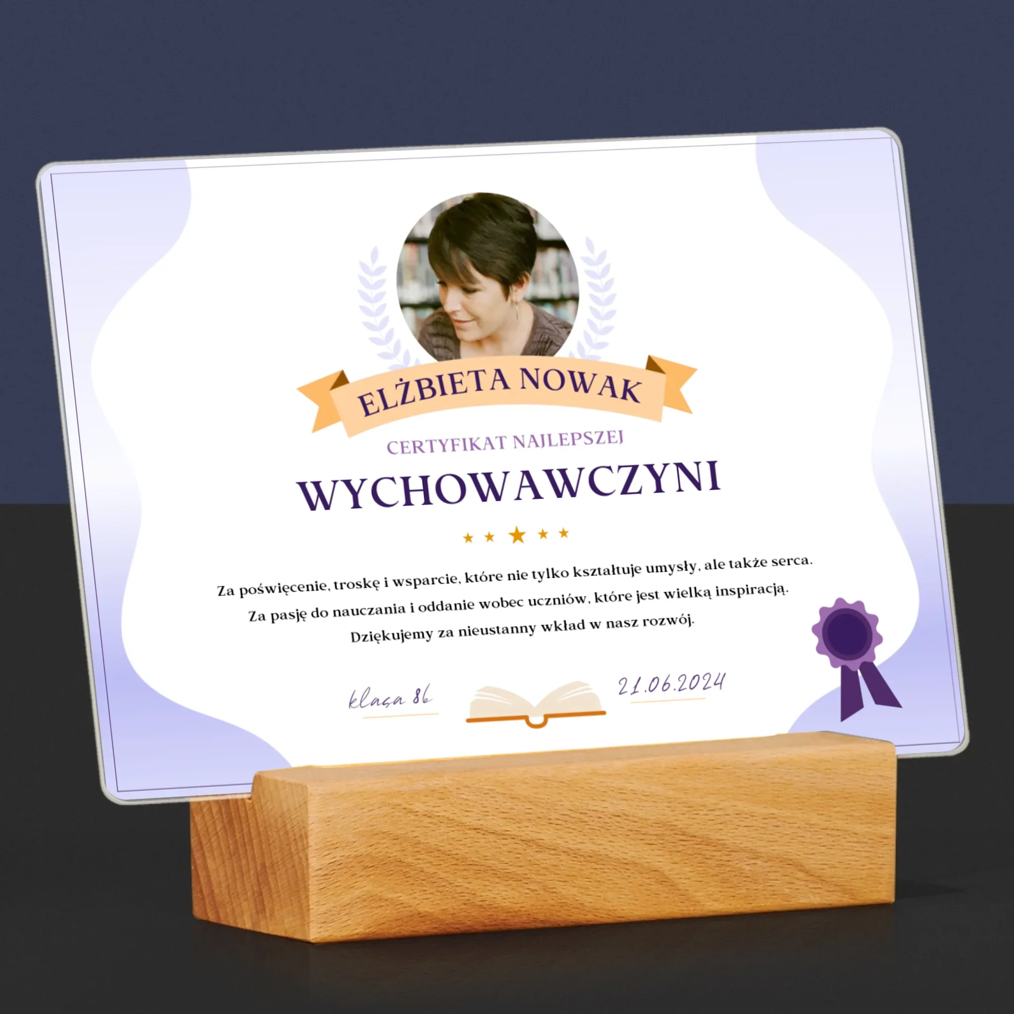 Zdjęcie i Podpis: Certyfikat Najlepszej Wychowawczyni - Wydruk Na Szkle Akrylowym - Image 6