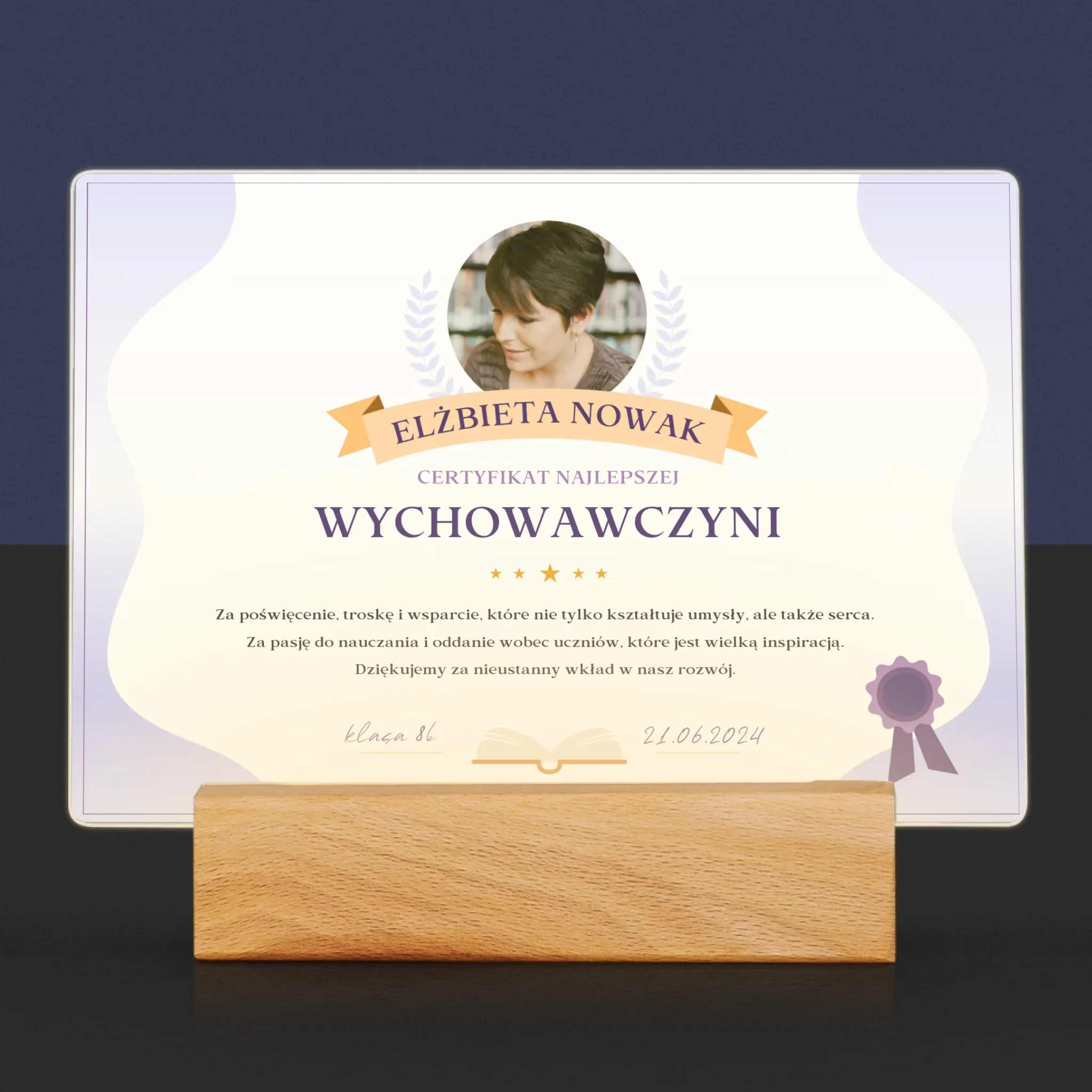Zdjęcie i Podpis: Certyfikat Najlepszej Wychowawczyni - Wydruk Na Szkle Akrylowym - Image 7