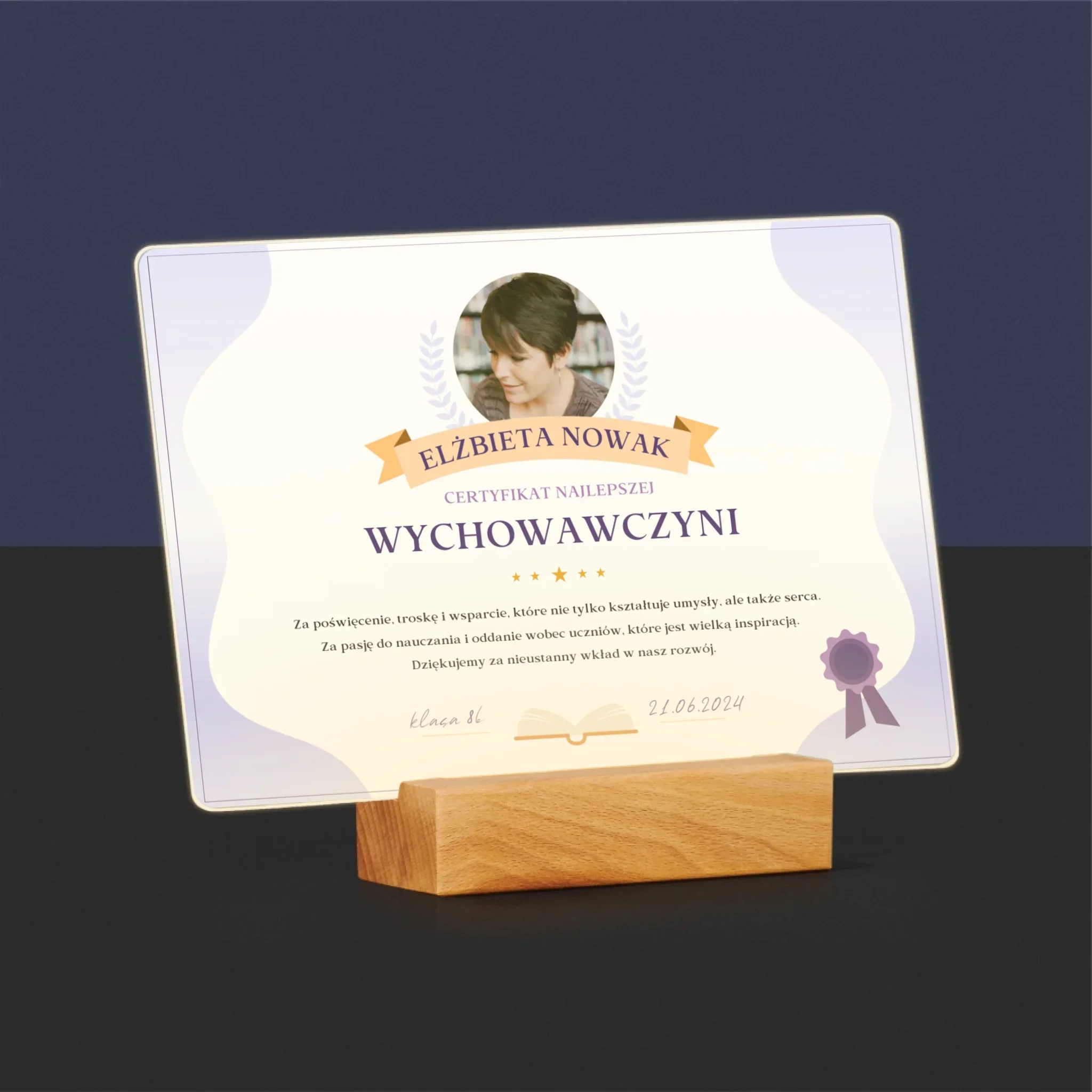 Zdjęcie i Podpis: Certyfikat Najlepszej Wychowawczyni - Wydruk Na Szkle Akrylowym - Image 8