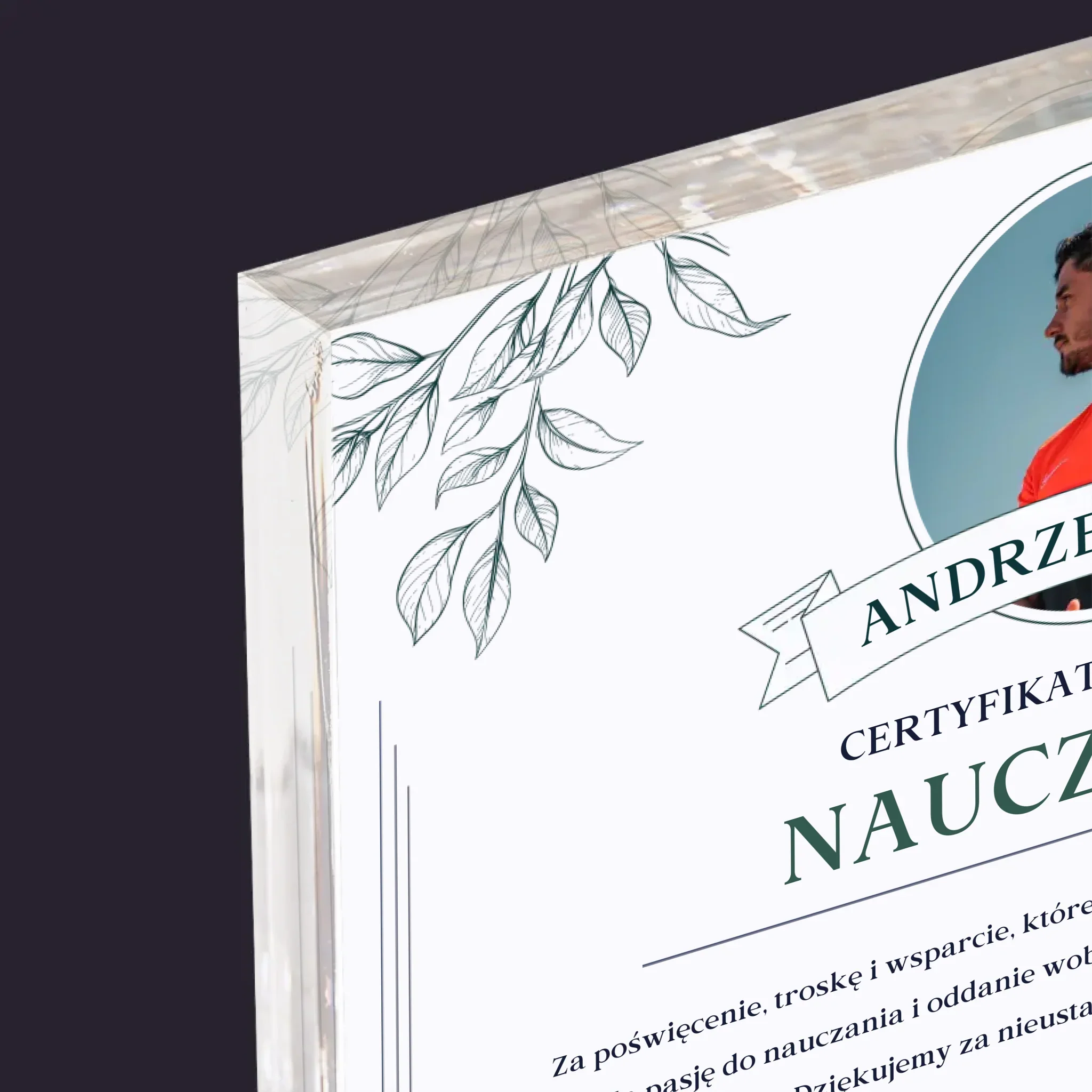 Zdjęcie i Podpis: Certyfikat Wzorowego Nauczyciela - Blok Akrylowy z Nadrukiem - Image 4