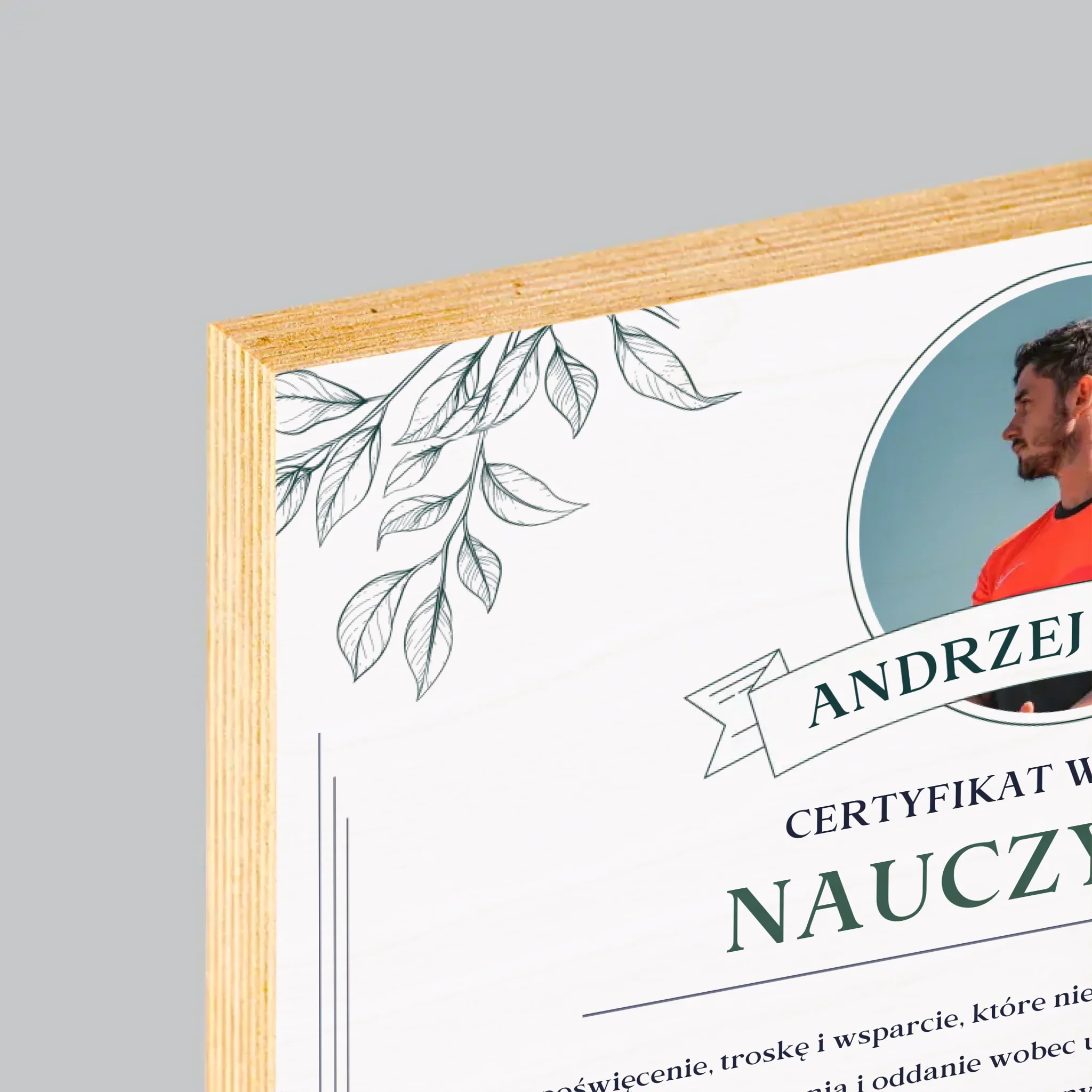 Zdjęcie i Podpis: Certyfikat Wzorowego Nauczyciela - Wydruk Na Drewnie - Image 4