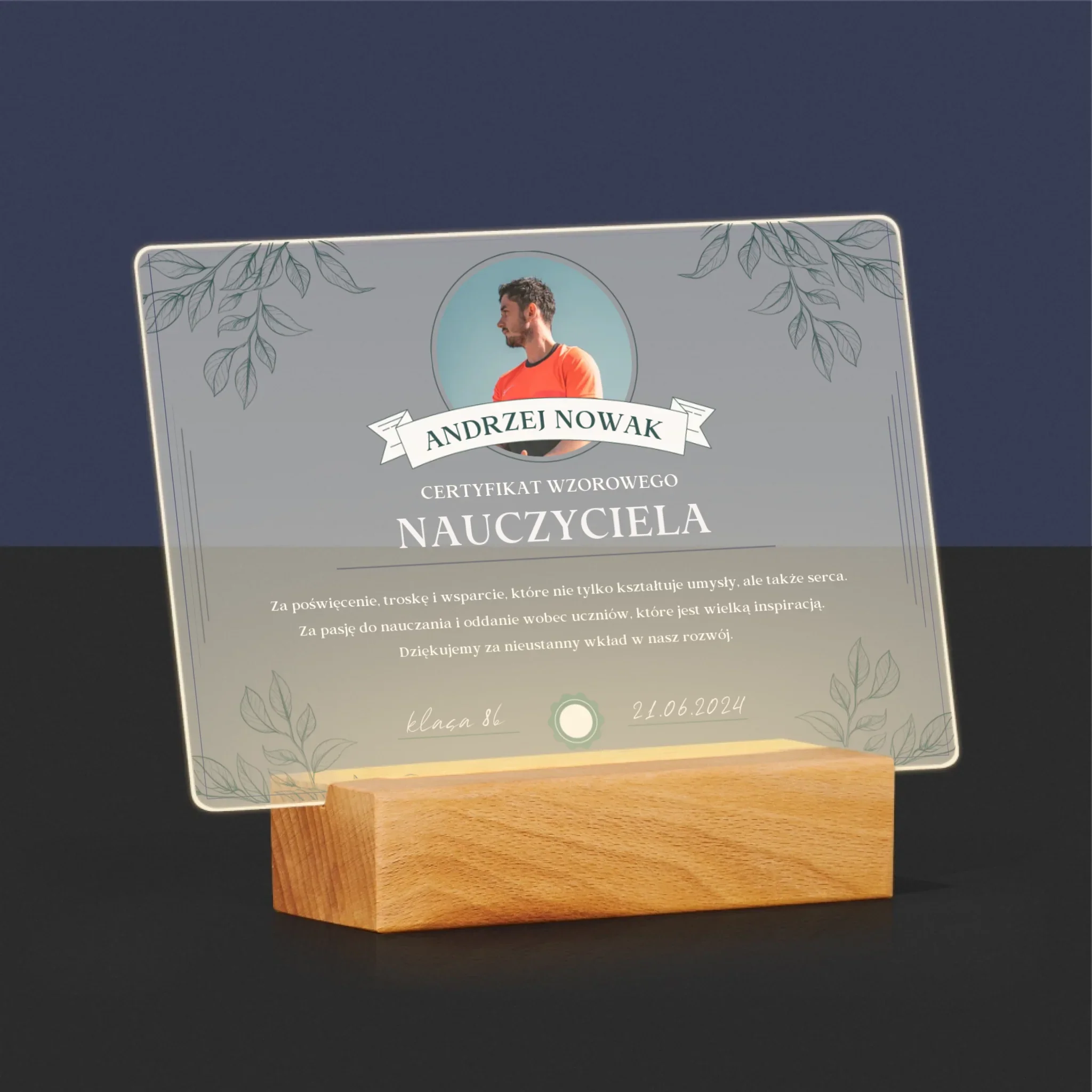 Zdjęcie i Podpis: Certyfikat Wzorowego Nauczyciela - Wydruk Na Szkle Akrylowym - Image 5