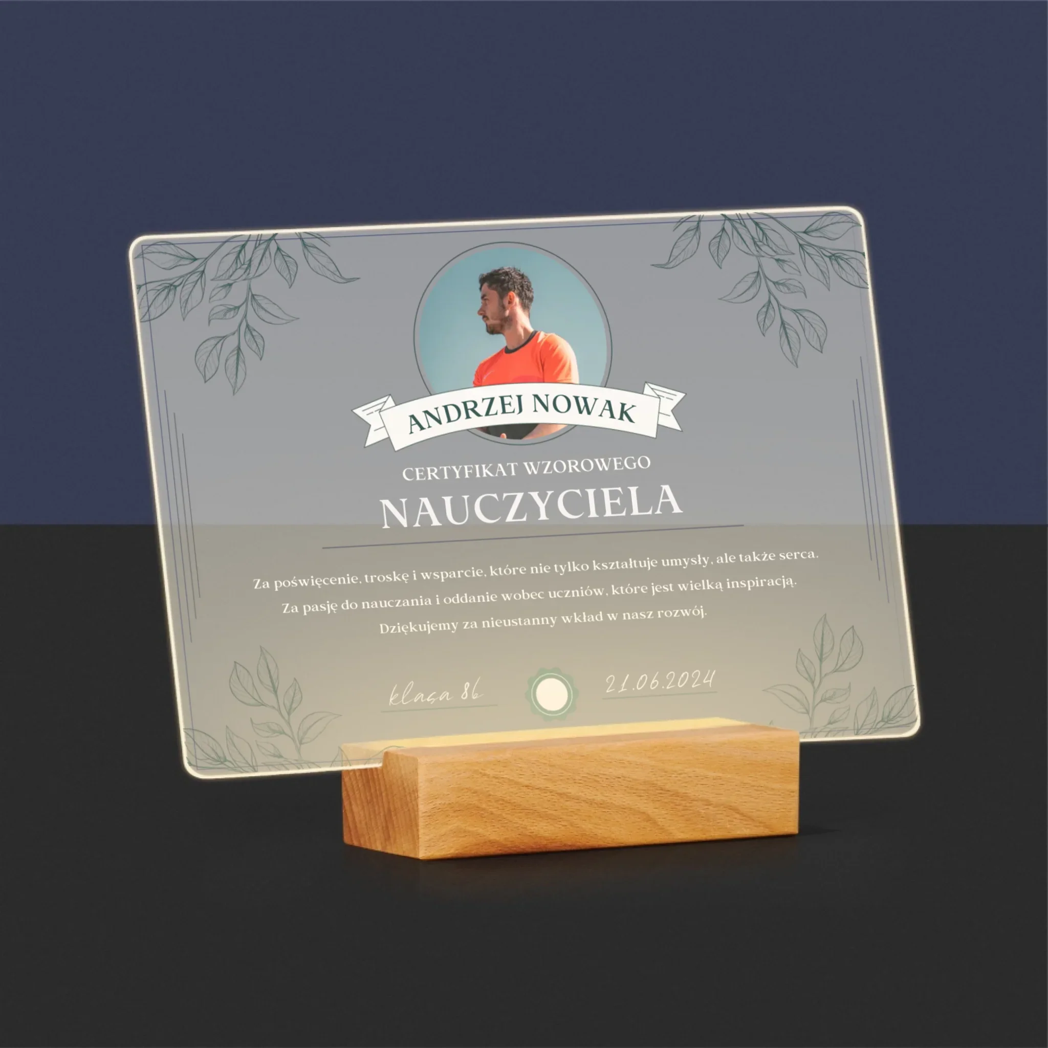 Zdjęcie i Podpis: Certyfikat Wzorowego Nauczyciela - Wydruk Na Szkle Akrylowym - Image 8