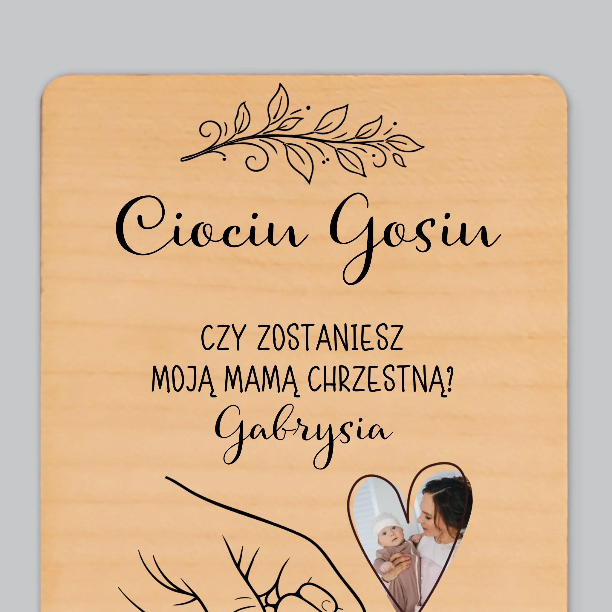 Zdjęcie i Podpis: Chrzestna Dziecko Rączka - Magnes Drewniany - Image 4