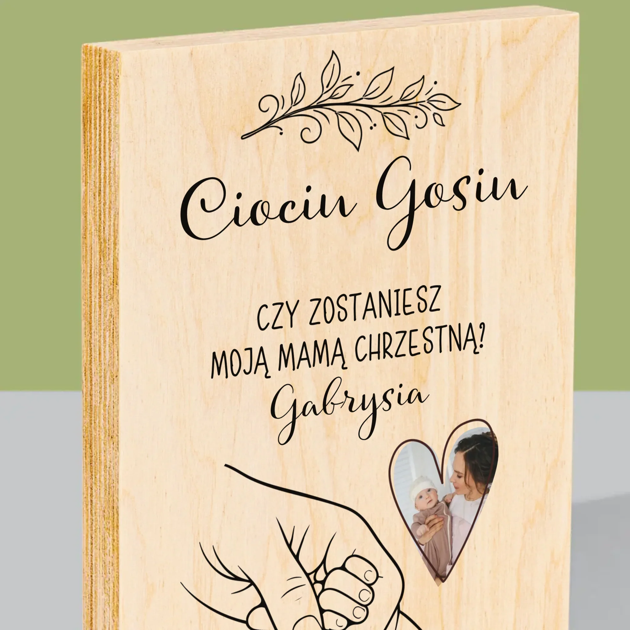 Zdjęcie i Podpis: Chrzestna Dziecko Rączka - Wydruk Na Drewnie - Image 2