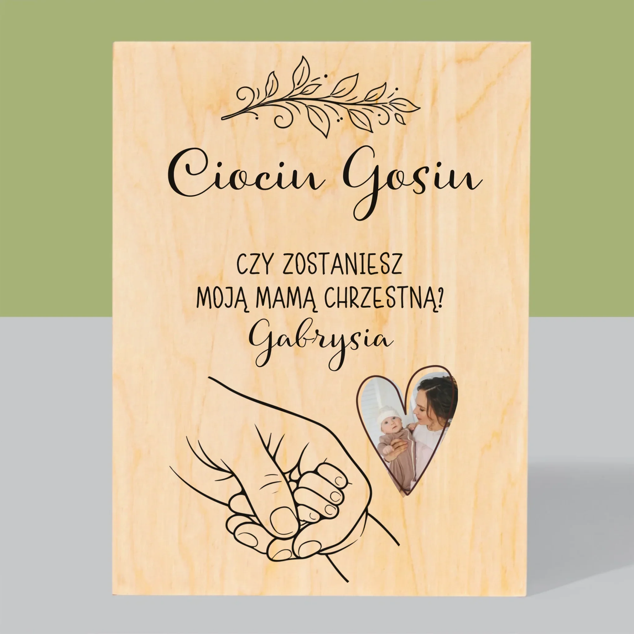 Zdjęcie i Podpis: Chrzestna Dziecko Rączka - Wydruk Na Drewnie - Image 3