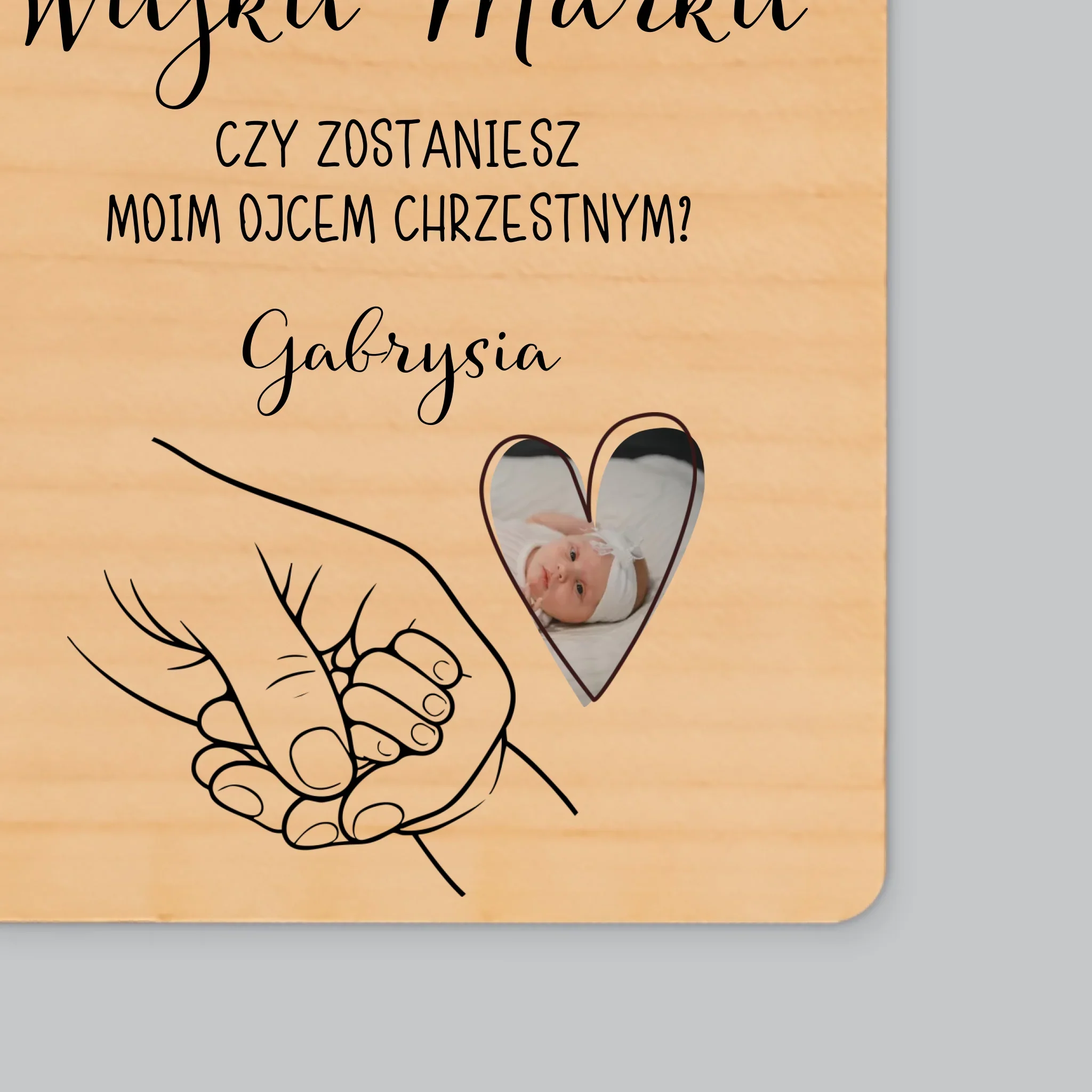Zdjęcie i Podpis: Chrzestny Dziecko Rączka - Magnes Drewniany - Image 2
