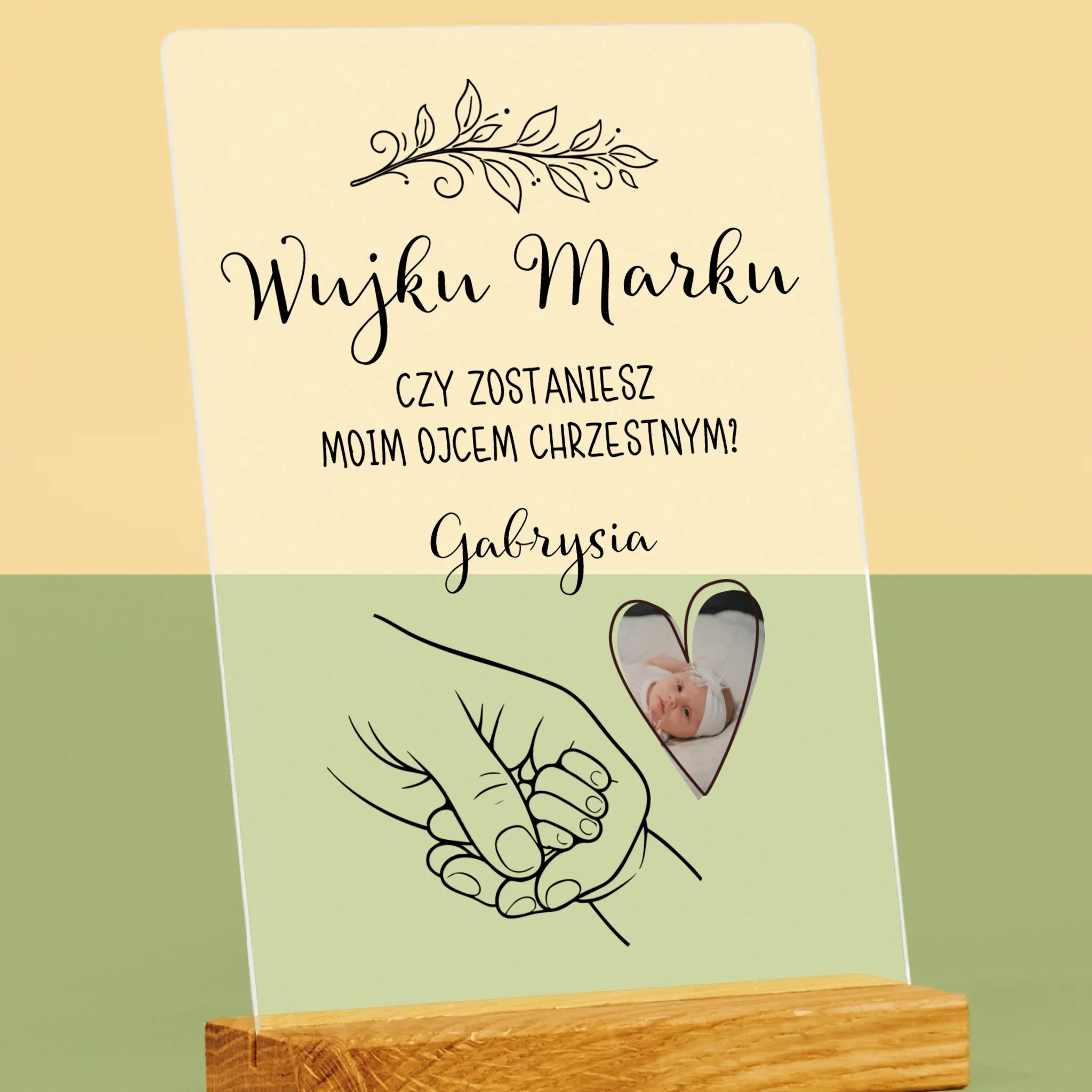 Zdjęcie i Podpis: Chrzestny Dziecko Rączka - Wydruk Na Szkle Akrylowym - Image 2