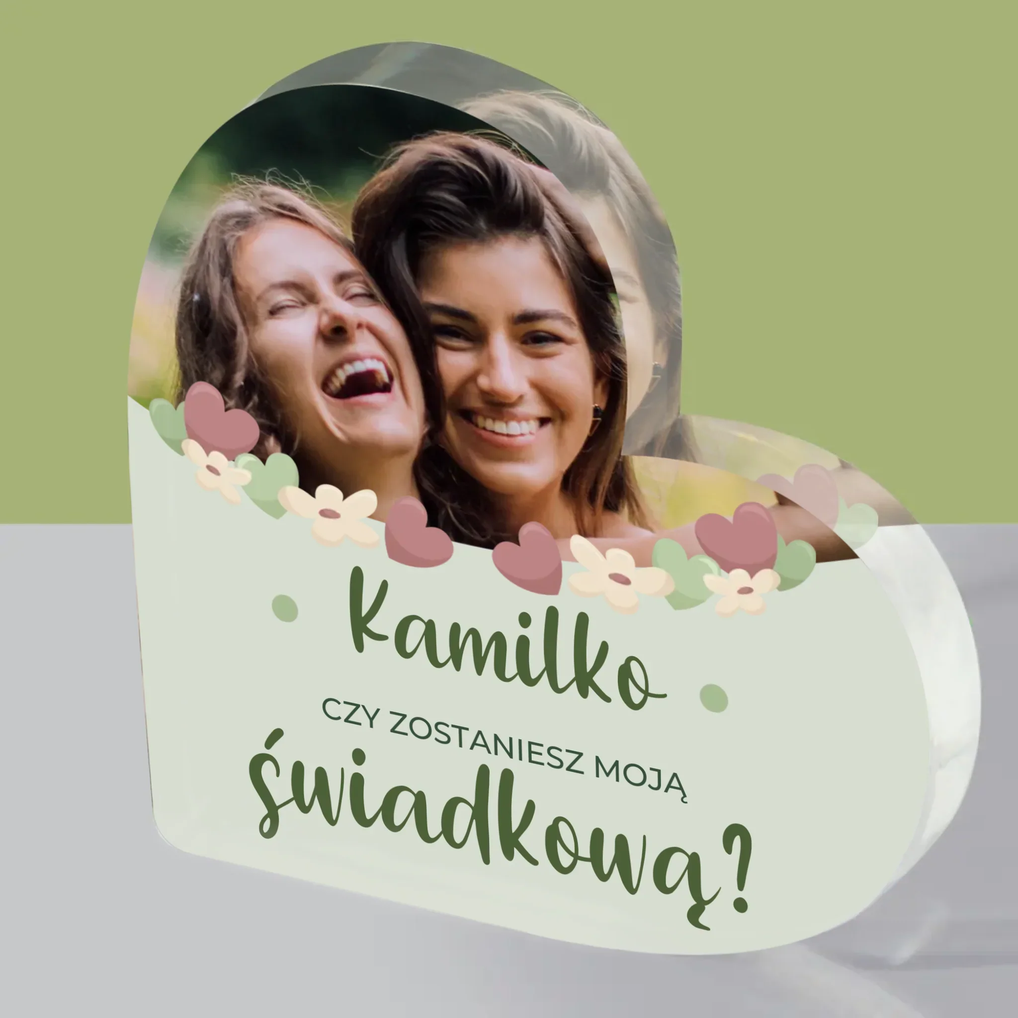 Zdjęcie i Podpis: Czy Zostaniesz Moją Świadkową Kwiaty - Blok Akrylowy Serce - Image 2