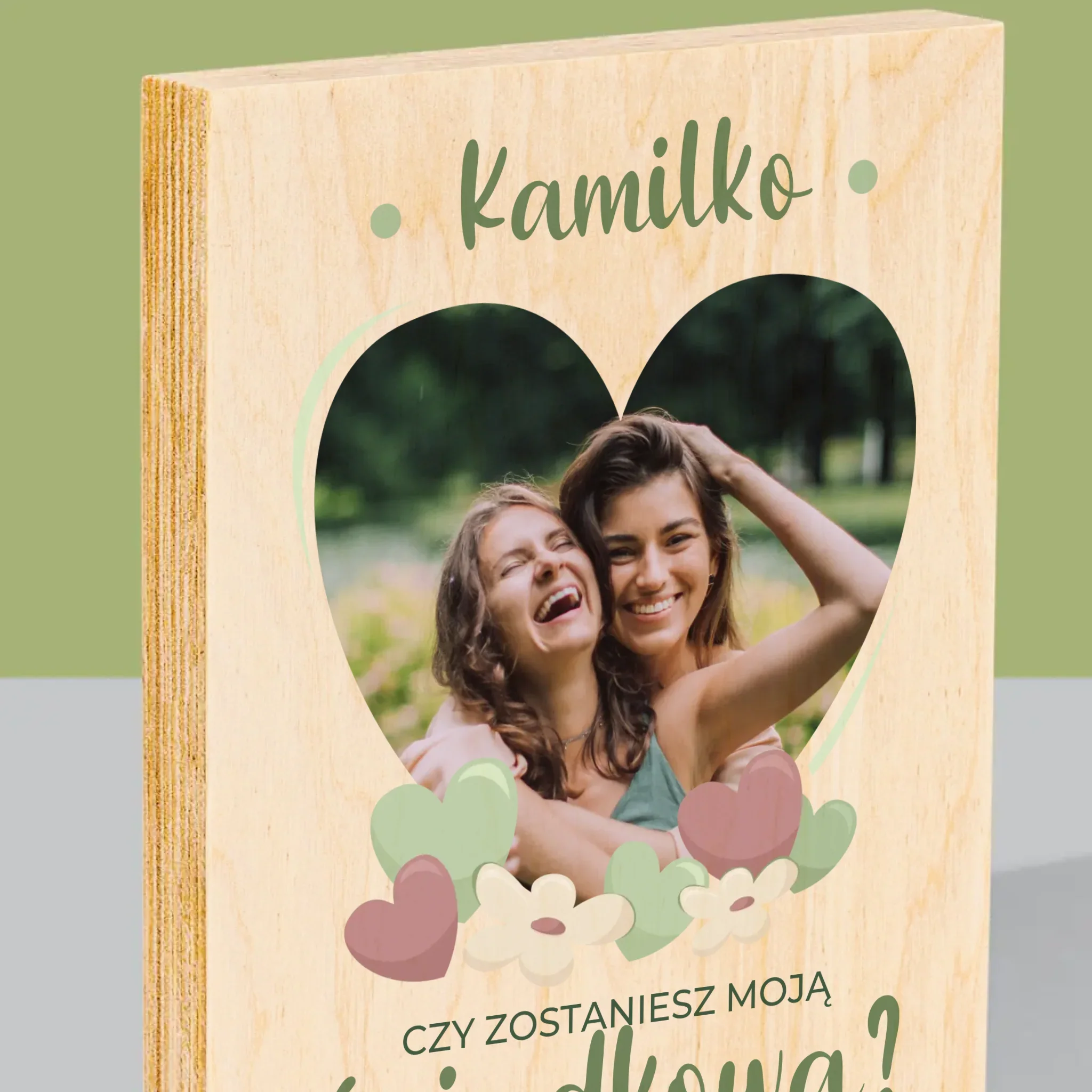 Zdjęcie i Podpis: Czy Zostaniesz Moją Świadkową Kwiaty - Wydruk Na Drewnie - Image 2