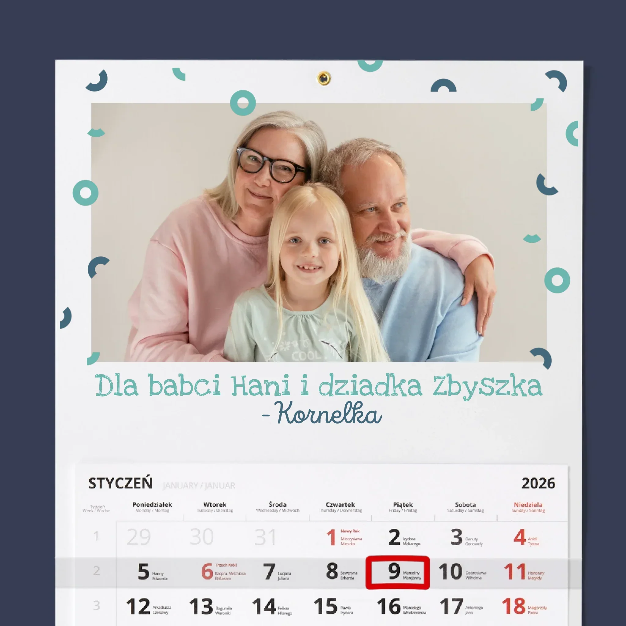 Zdjęcie i Podpis: Dla Babci i Dziadka - Personalizowany Kalendarz Jednodzielny - Image 2